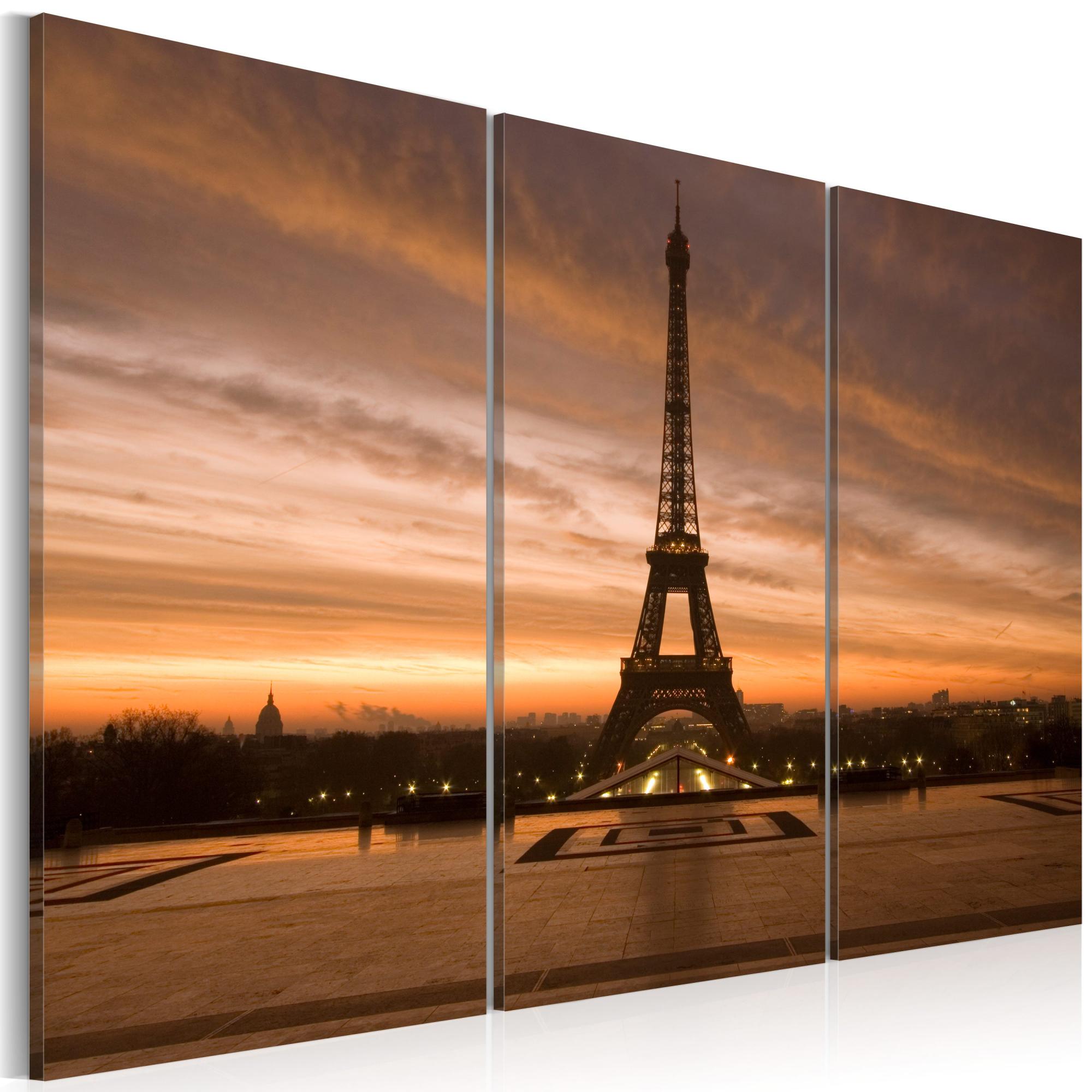 Tableau Toile De Decoration Motif Coucher De Soleil Sur La Tour Eiffel 90x60cm Dec110559 Leroy Merlin