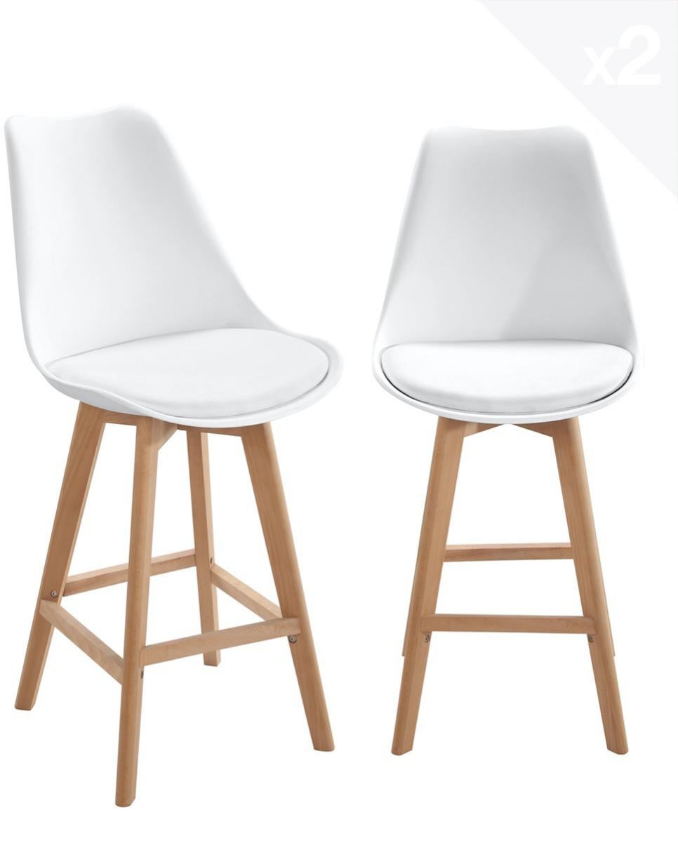 Lot de 2 chaises hautes de bar Scandinaves TIKA (blanc)  Leroy Merlin