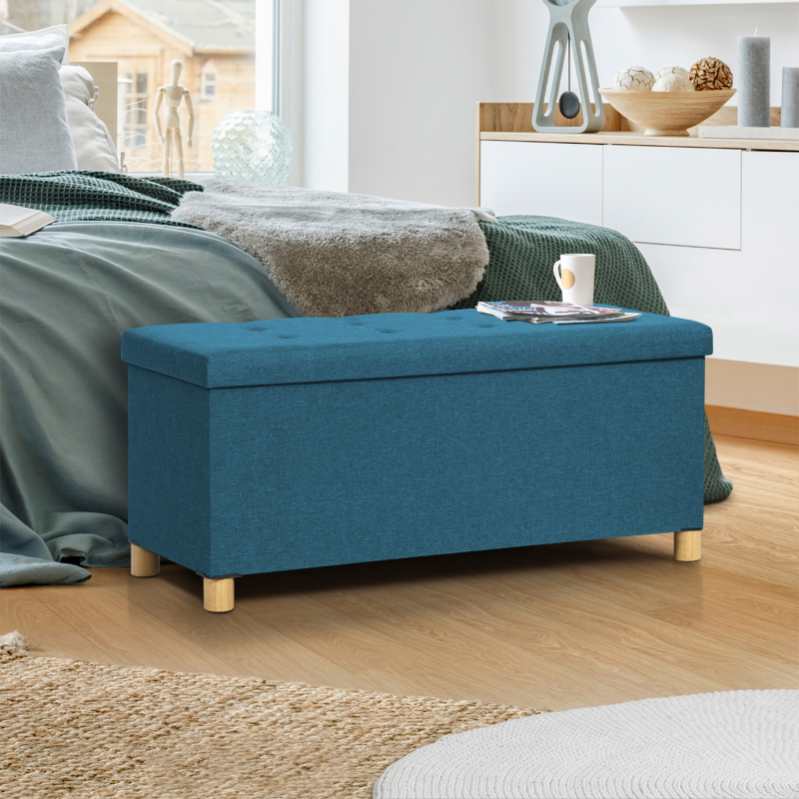 Banc Coffre Rangement Sur Pied 100 Cm Tissu Bleu Canard Leroy Merlin