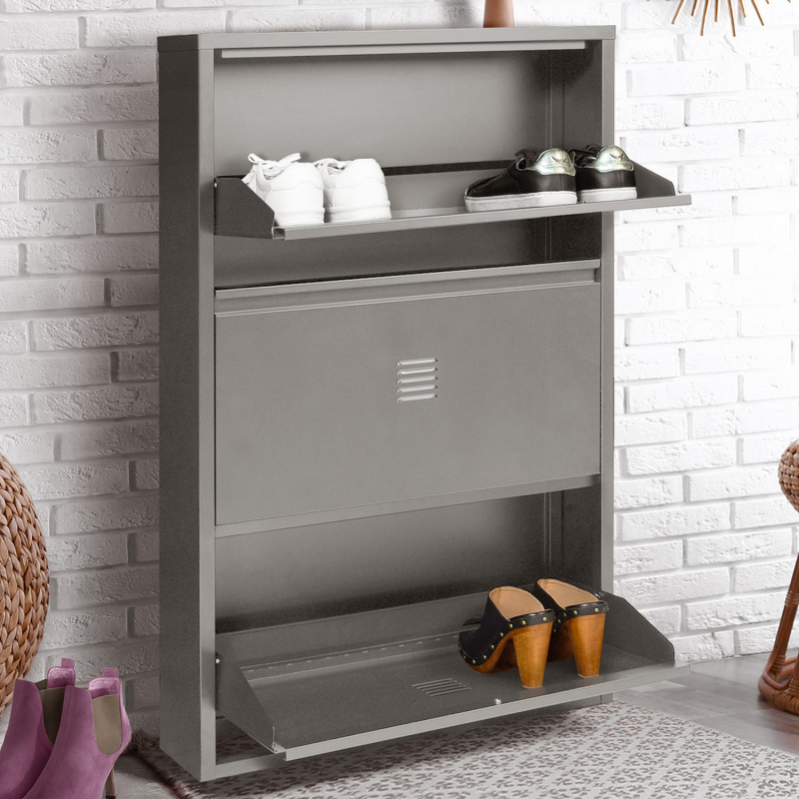Meuble Chaussures 3 Portes Estel En Metal Gris Leroy Merlin
