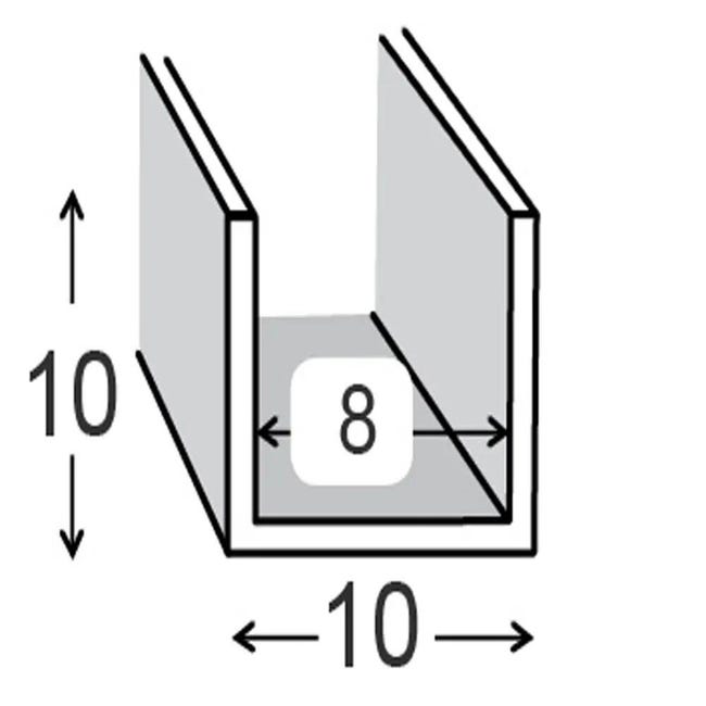 Perfil forma en U de aluminio blanco, Alt.1 x An.1 x L.200 cm