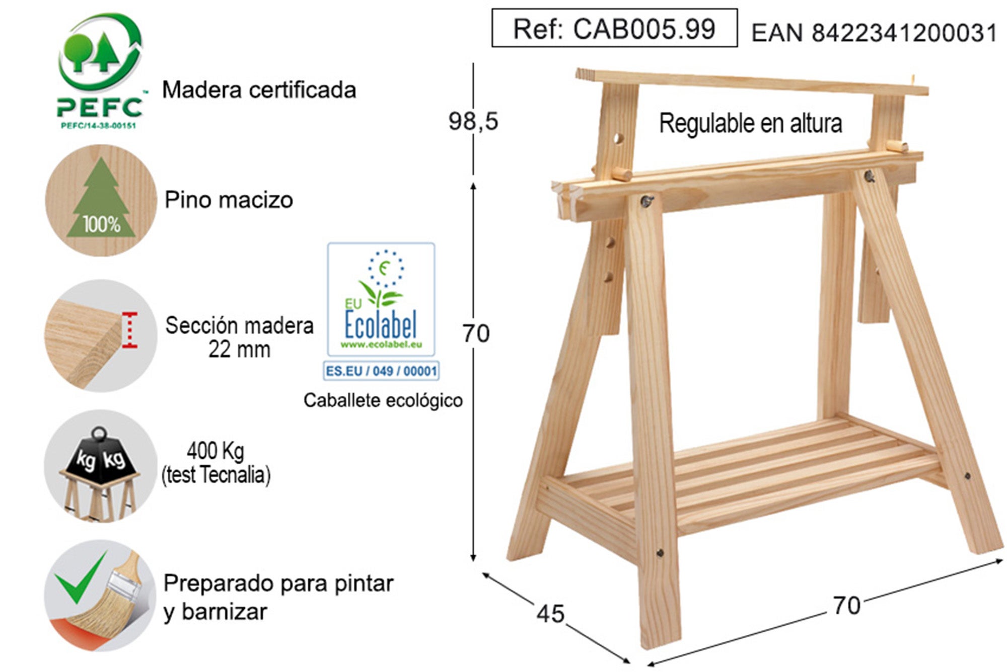 CABALLETE DE MESA 98cm 'VOLUTA' - Pino Crudo