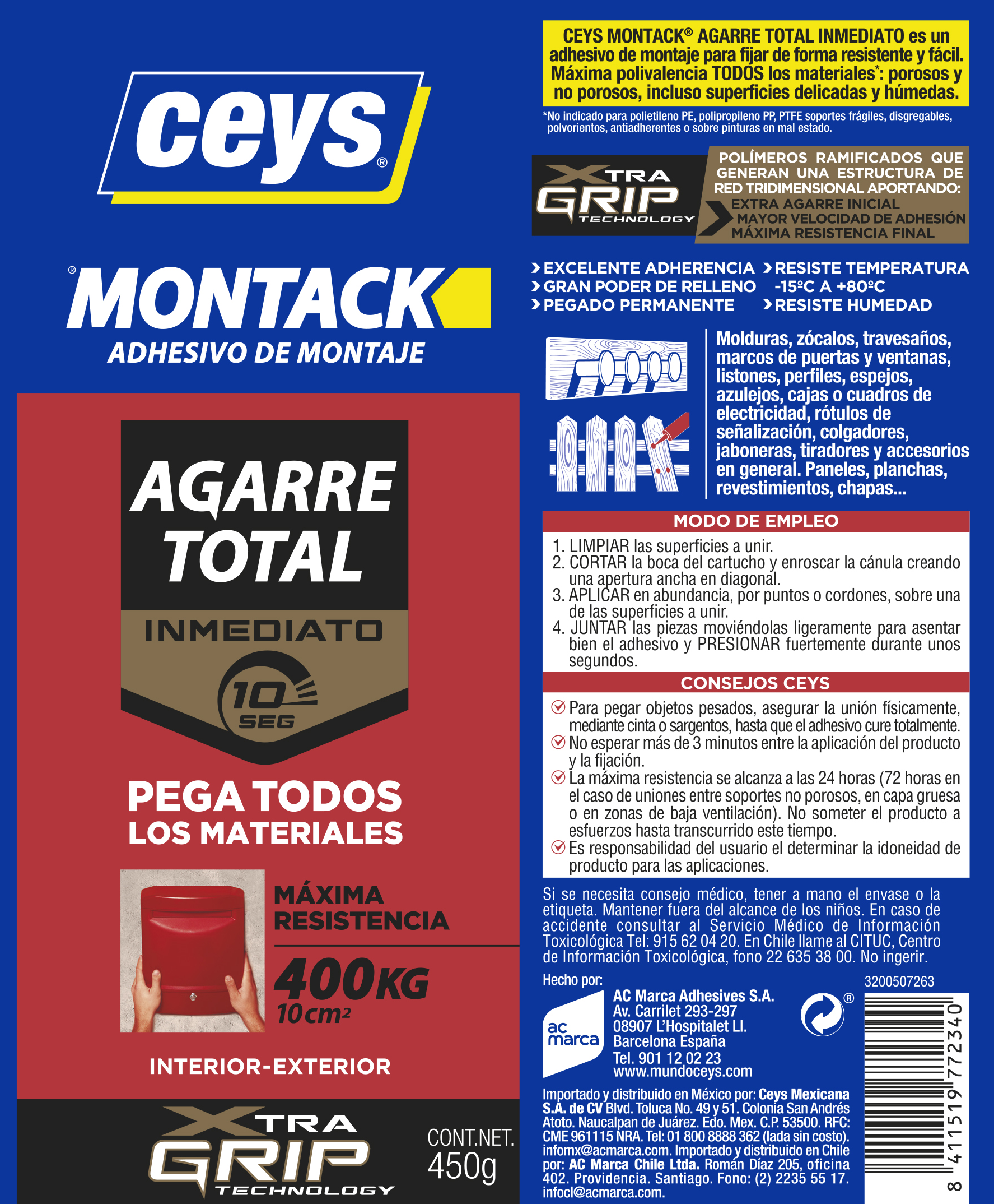 Adhesivo Montack agarre total inmediato 315gr - Ceys