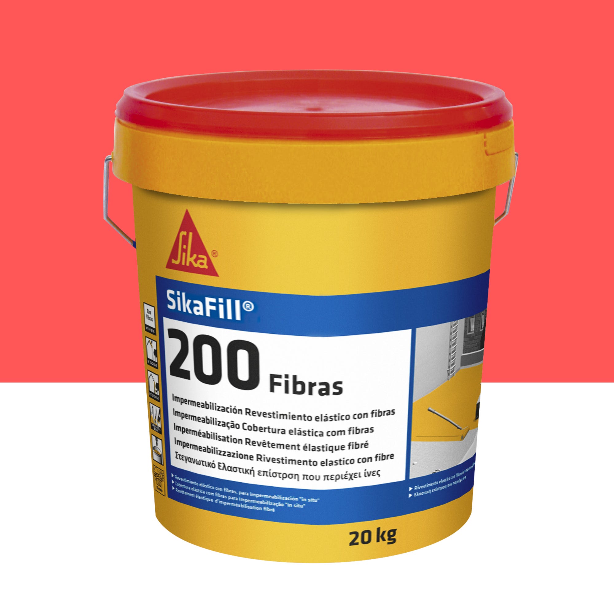 Pintura impermeabilizante SIKAFILL 200 fibras 20KG rojo