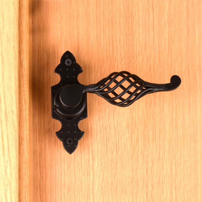 Juego de manilla con roseta de 1 cm de hierro negro puerta Interior/exterior