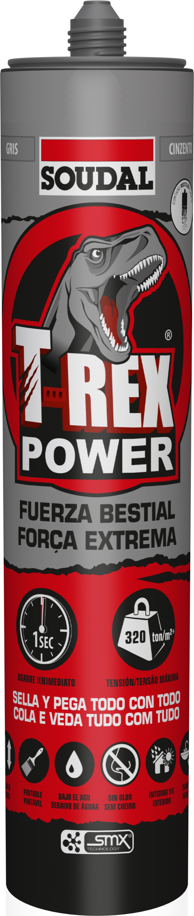 Adhesivo sellador t-rex power gris 290ml