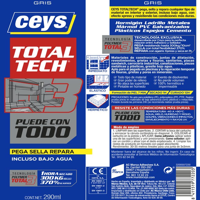Sellador Total-Tech Ceys gris 290 ml