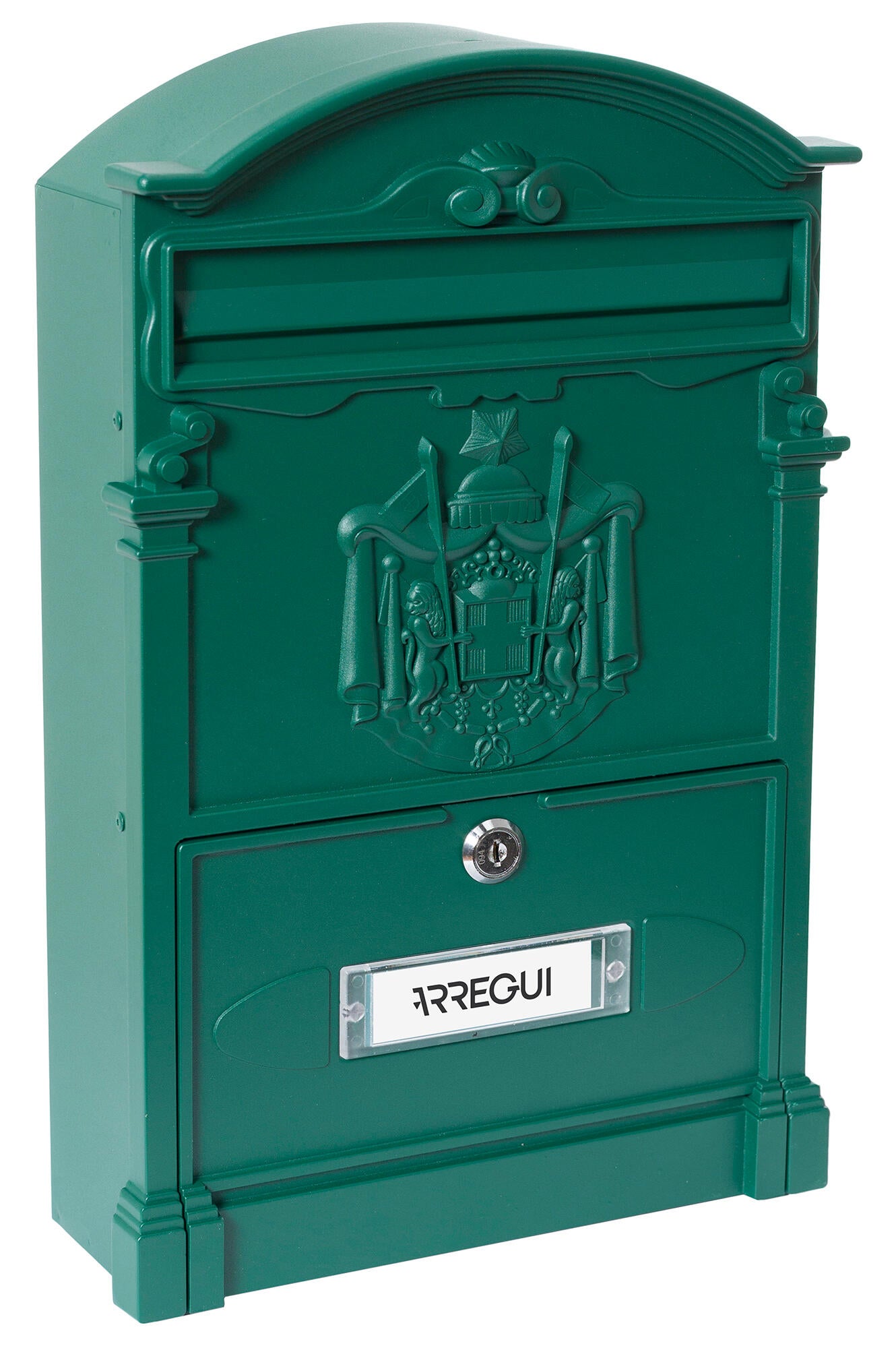Buzón de correo de aluminio en verde de 42x26x10 cm