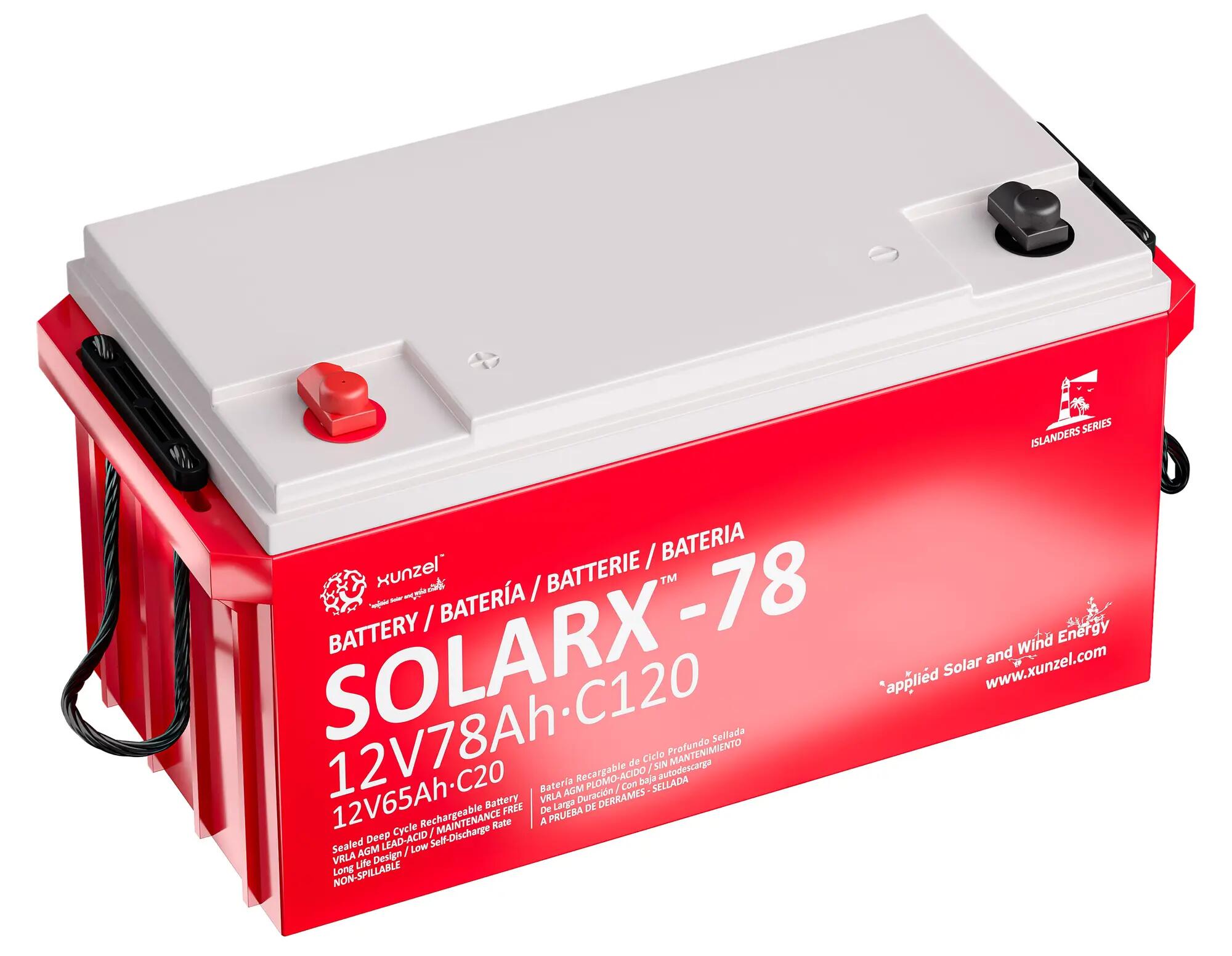 Batería solar agm xunzel 12v 78ah sin mantenimiento