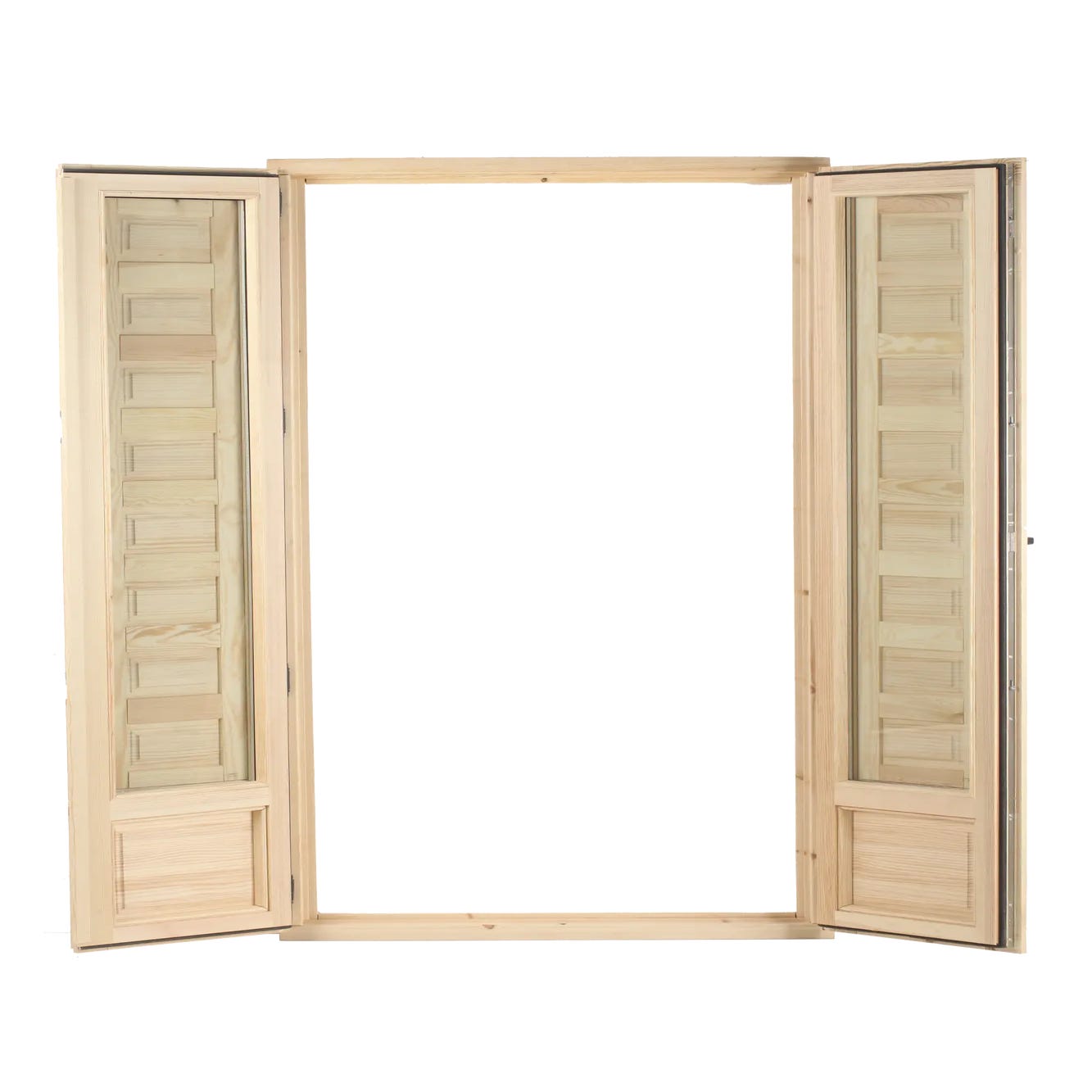 Puerta de madera de pino con reja para barnizar derecha de 95x210 cm