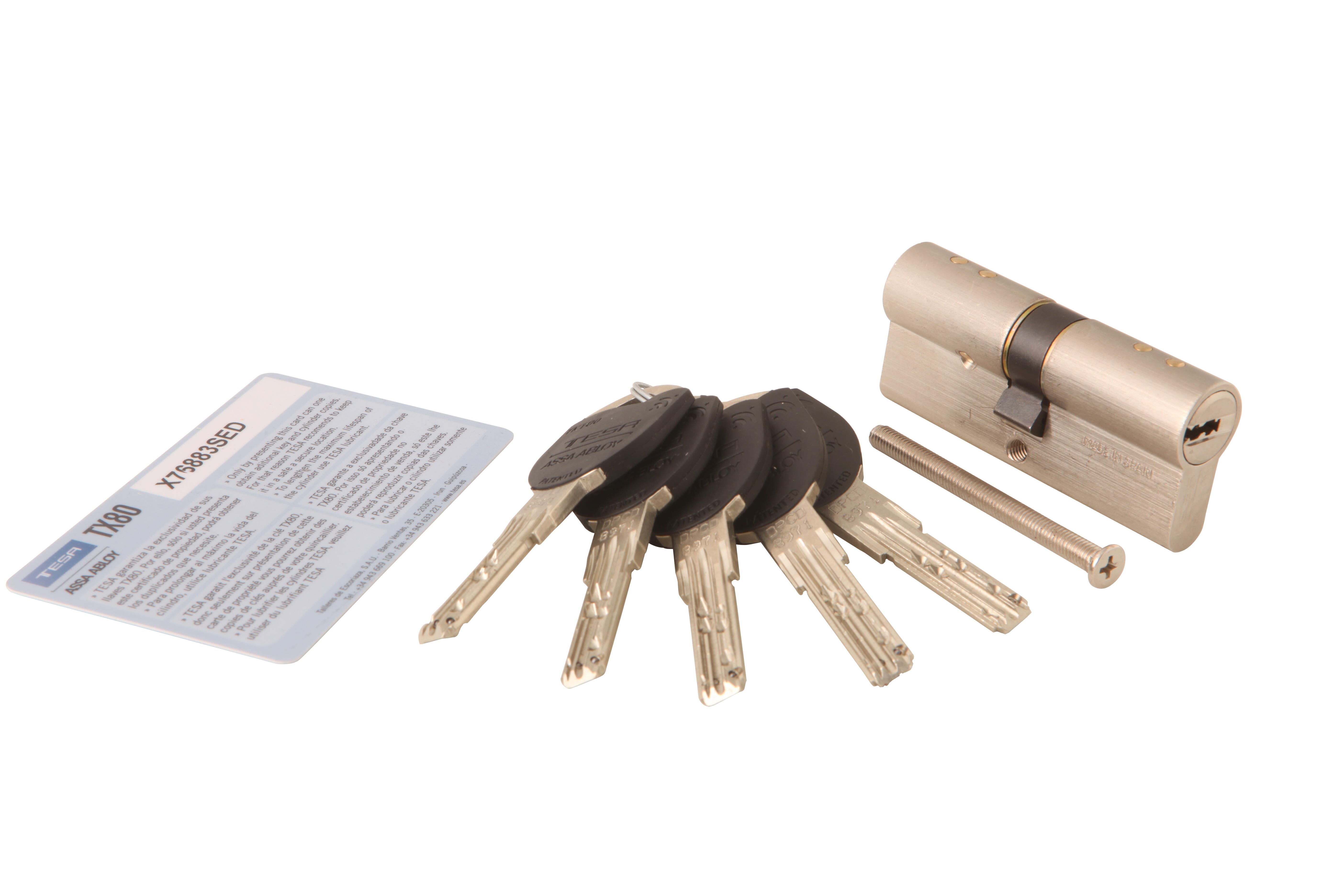 Bombín para cerradura tesa tx80 de 35 + 35 mm niquelado  alta seguridad de la marca TESA ASSA ABLOY