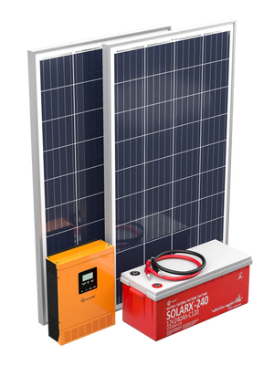 Kit Solar 2 paneles 185W, batería 2.8kWh, inversor 1kW (USB2.1), hasta  1,7kWh/d
