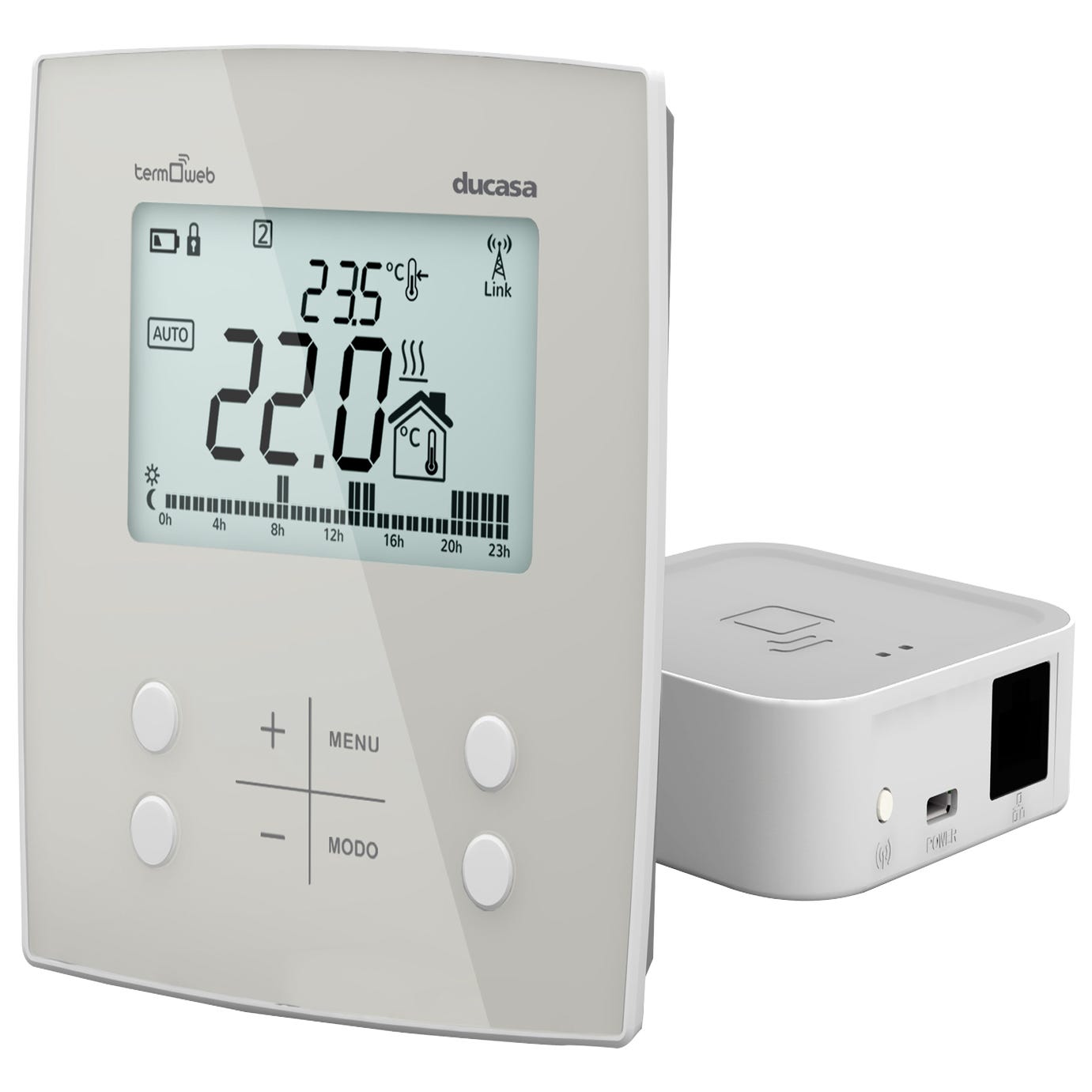 Termostato Calefacción WiFi Programable Blanco Inalámbrico Aluminio.