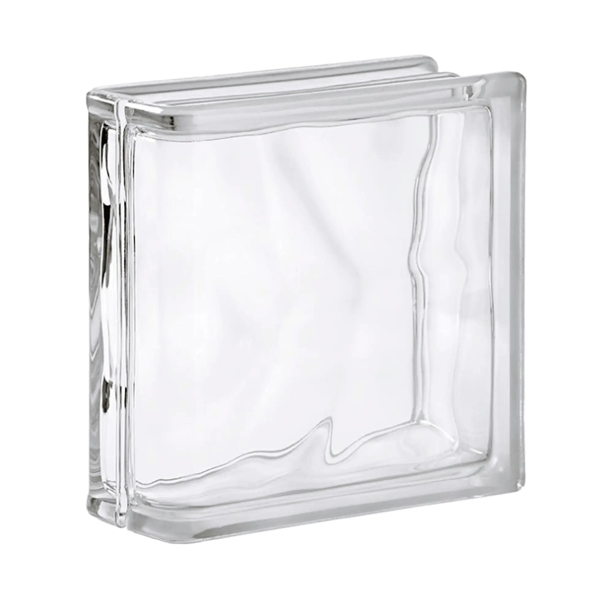 Bloque de vidrio terminal ondulado neutro 19x19x8 cm