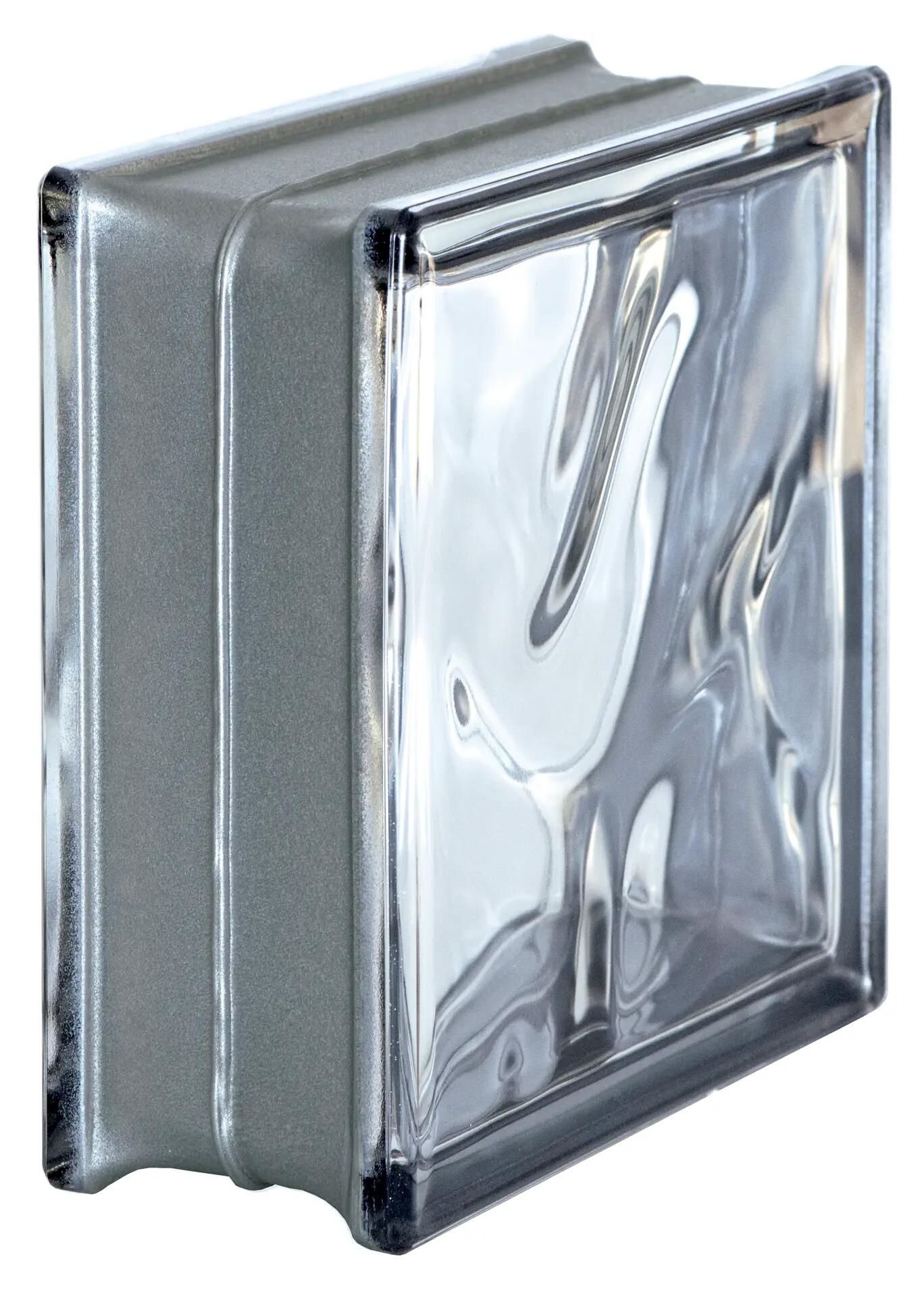 Bloque de vidrio ondulado gris reflejos 19x19x8 cm