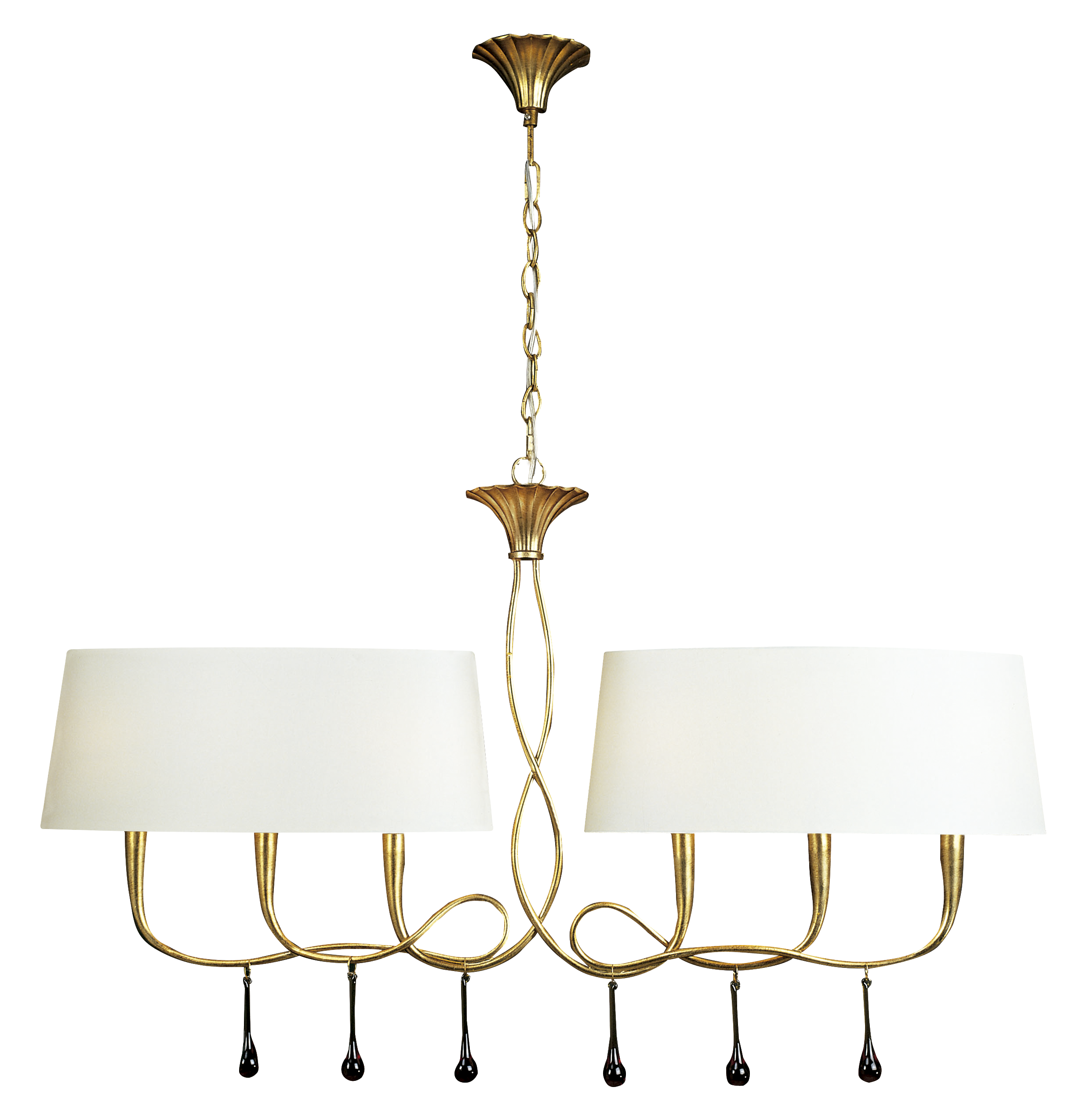 Lámpara de techo paola 6 luces e14 101 cm dorado, blanca