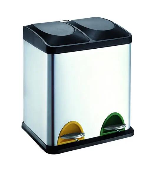 Cubo de basura rectangular de doble compartimento para reciclaje de cocina  con tapa de cierre suave, acero inoxidable de 2 x 4 galones (2 x 15