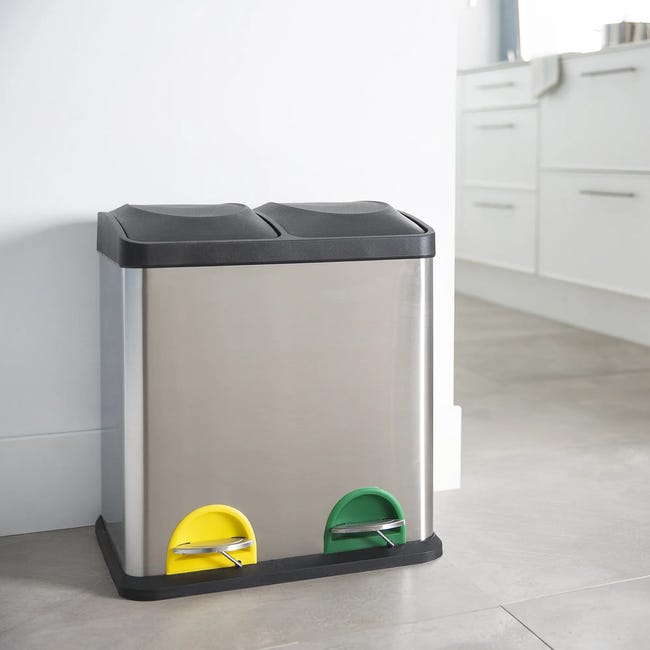 Zerodeko Cubo de basura doble de plástico para cocina, 2 compartimentos,  cubo de basura clasificado, cubo de basura para el hogar, cocina, color