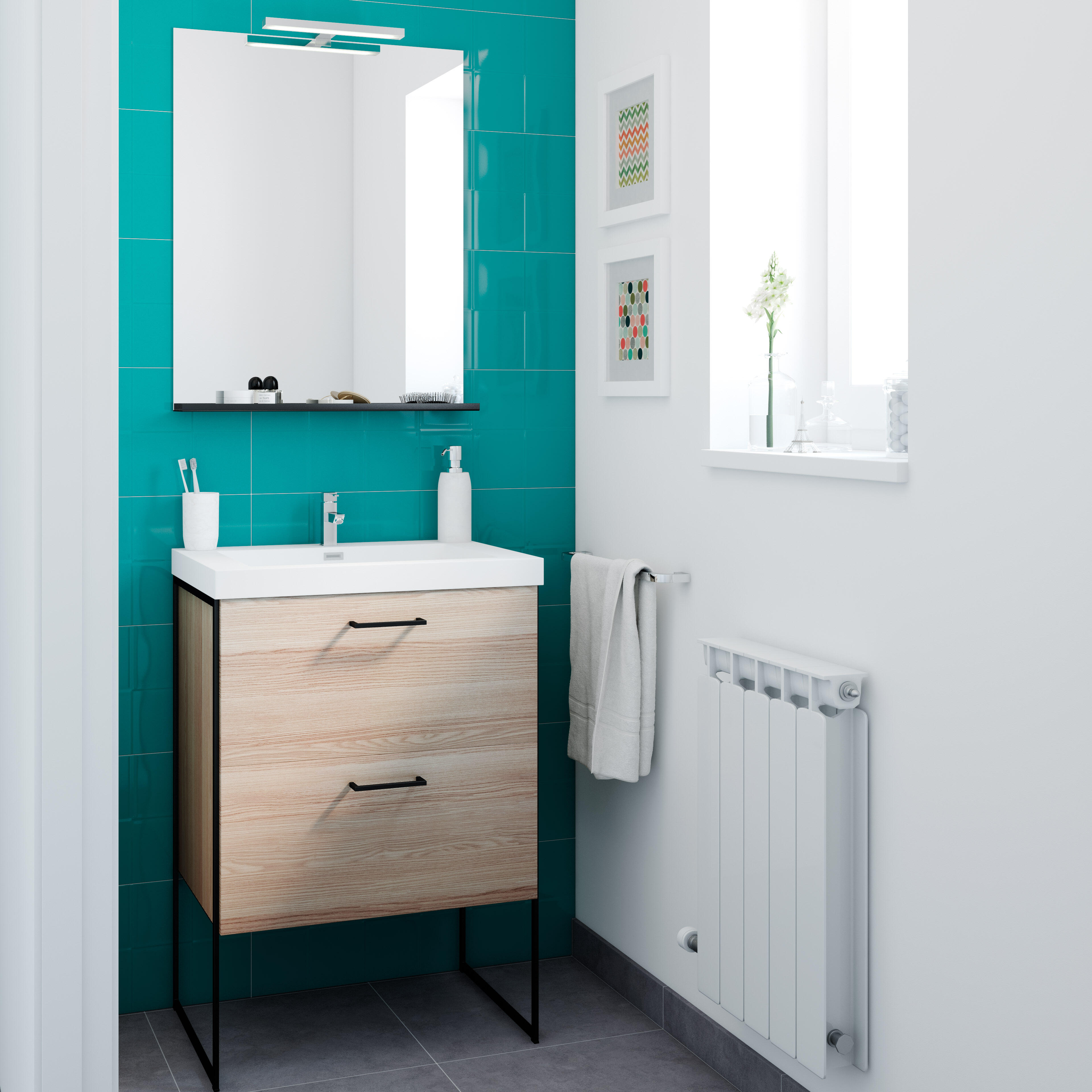 Mueble de baño con lavabo tecnic roble gris 60x45 cm