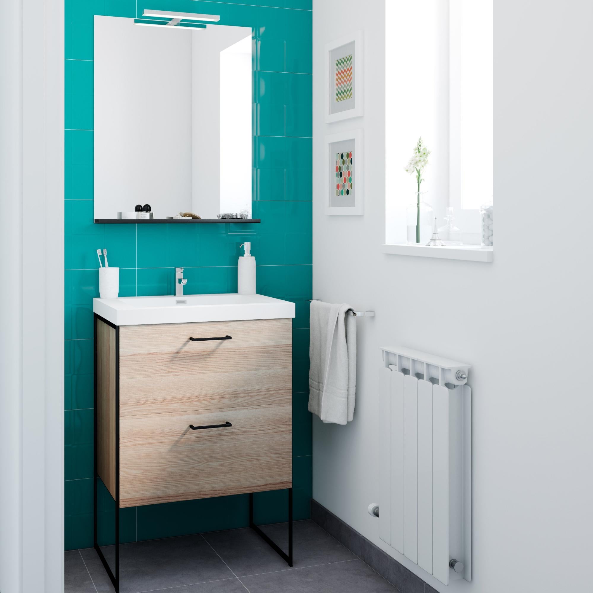 Mueble de baño con lavabo tecnic roble gris 60x45 cm de la marca MANUFACTURAS PORTACELI Mueble de baño con lavabo tecnic roble gris 60x45 cm de la marca MANUFACTURAS PORTACELI