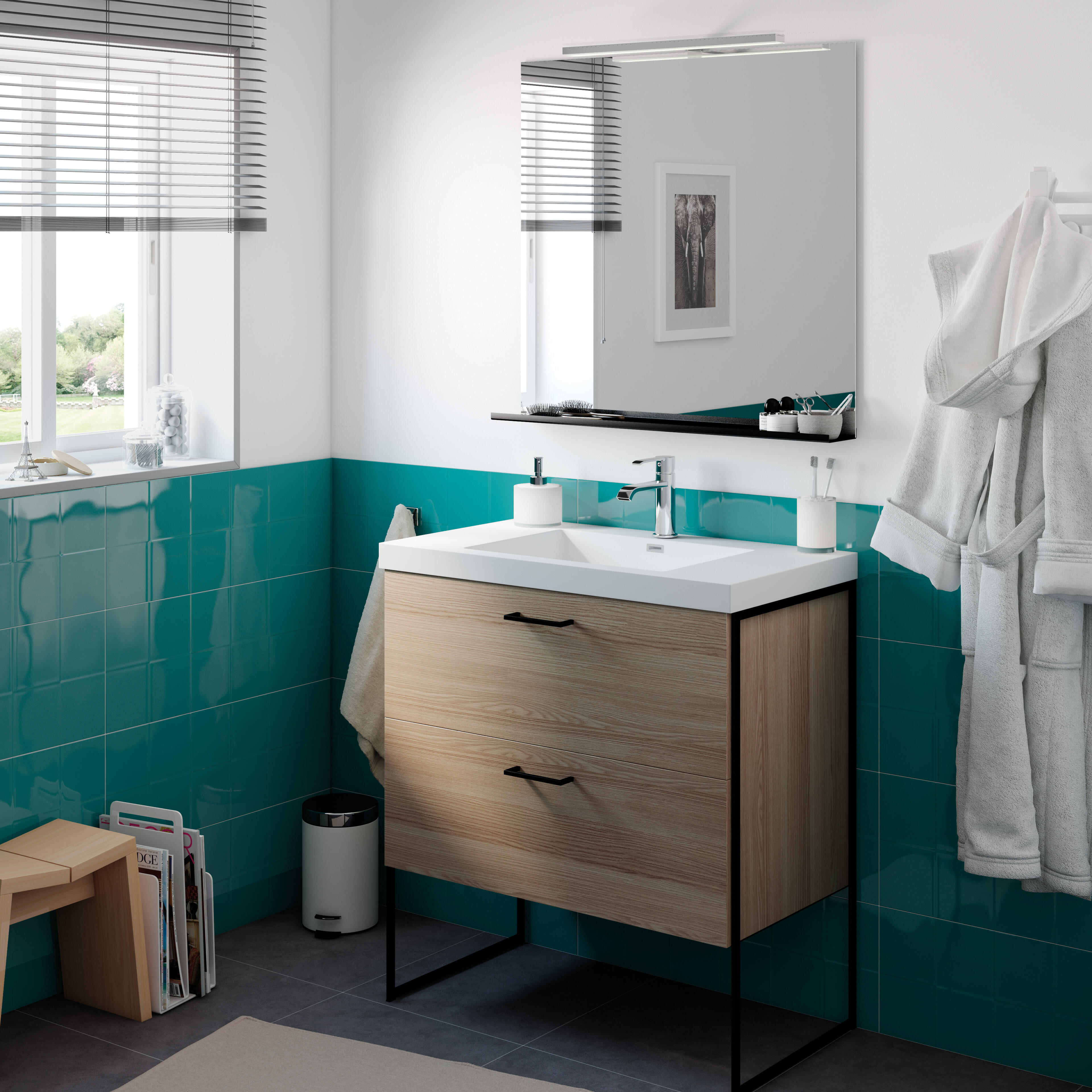Mueble de baño con lavabo tecnic roble gris 80x45 cm