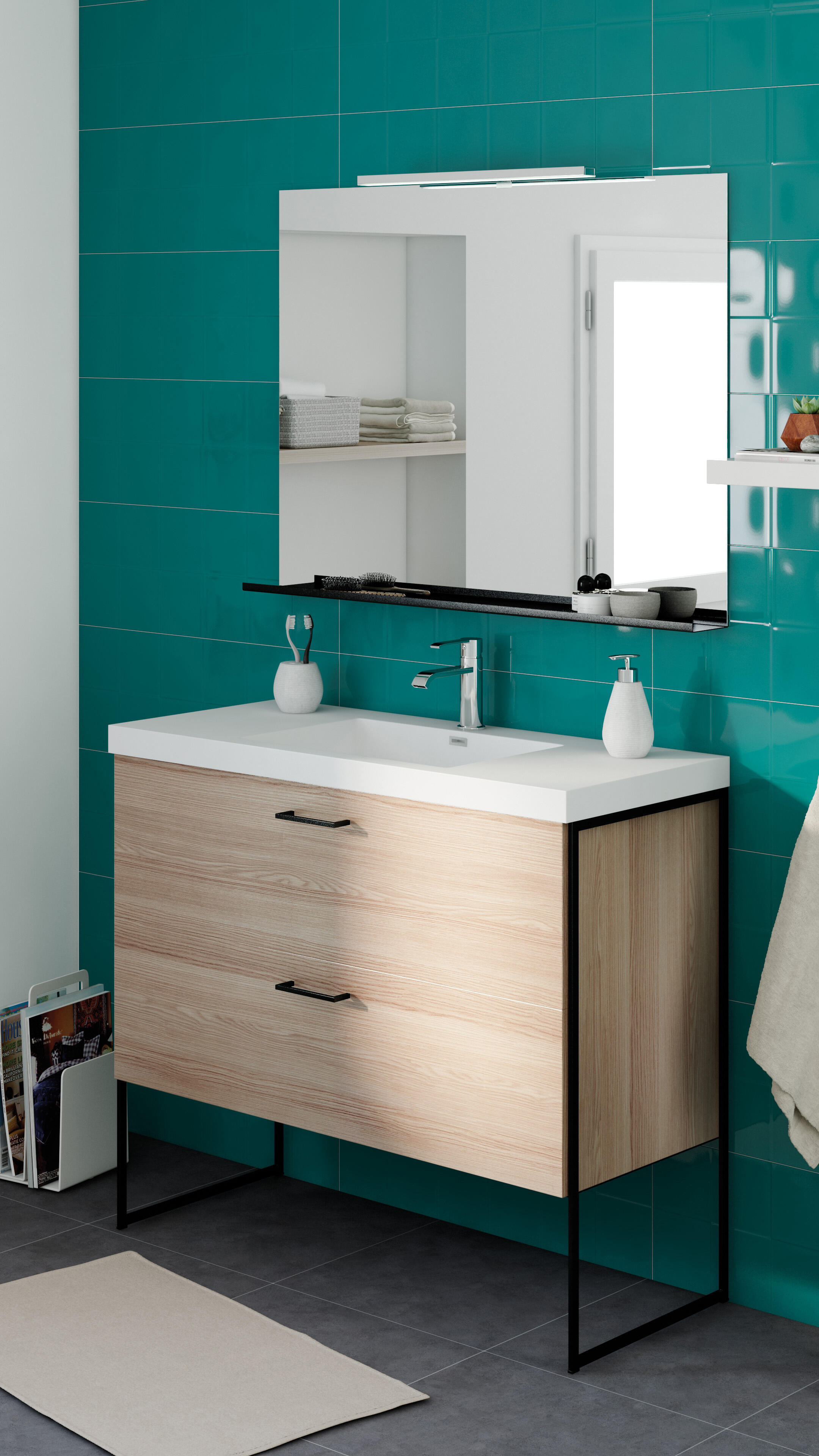 Mueble de baño con lavabo tecnic roble gris 100x45 cm