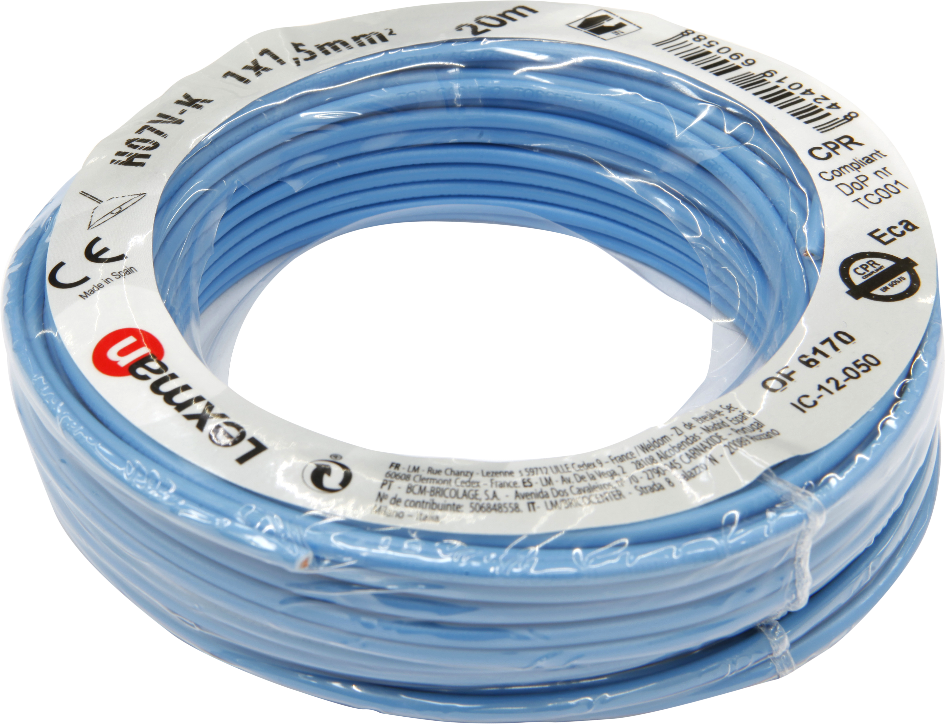 Cable lexman h07v-k azul 1,5 mm² 20 m
