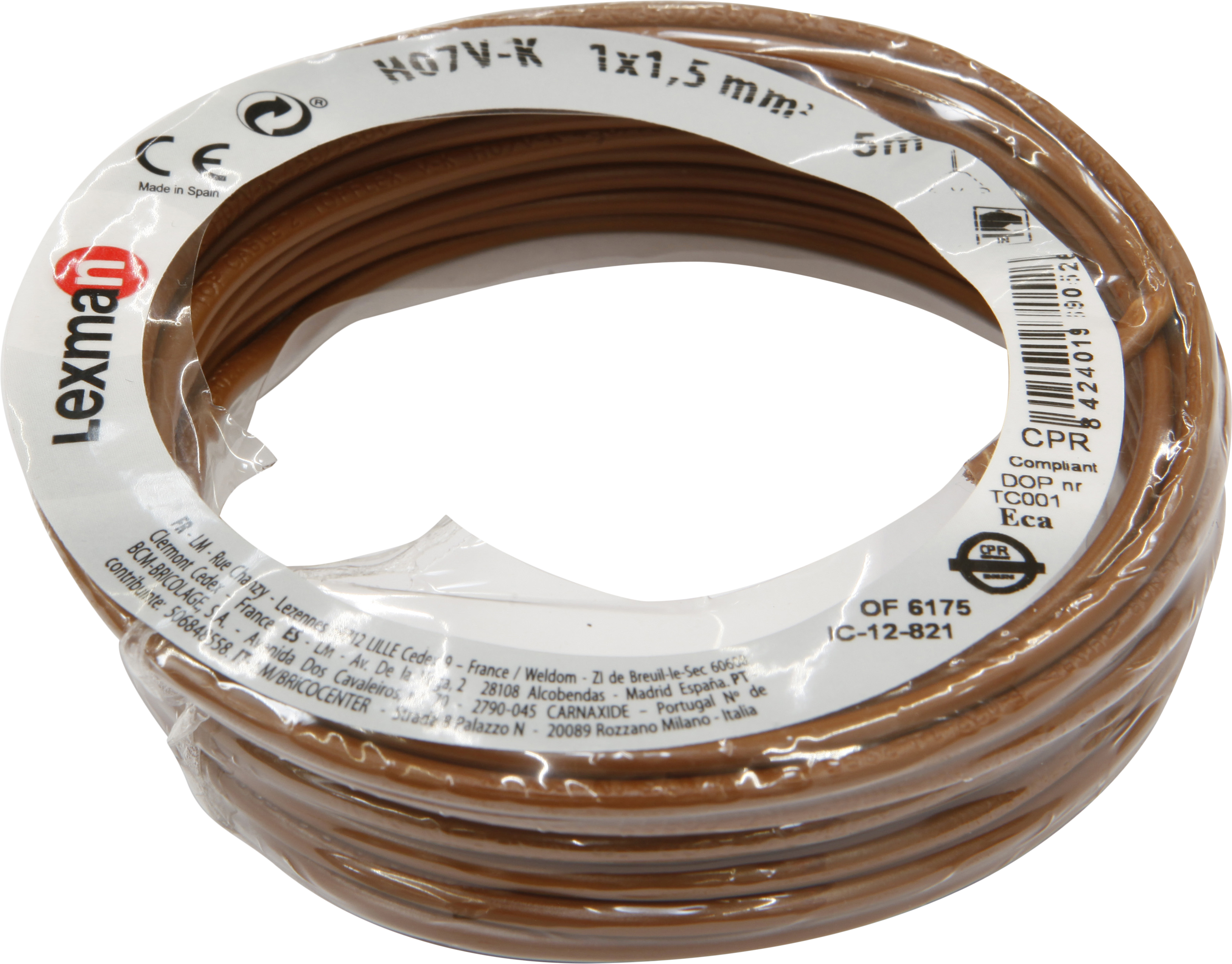 Cable lexman h07v-k marrón 1,5 mm² 5 m