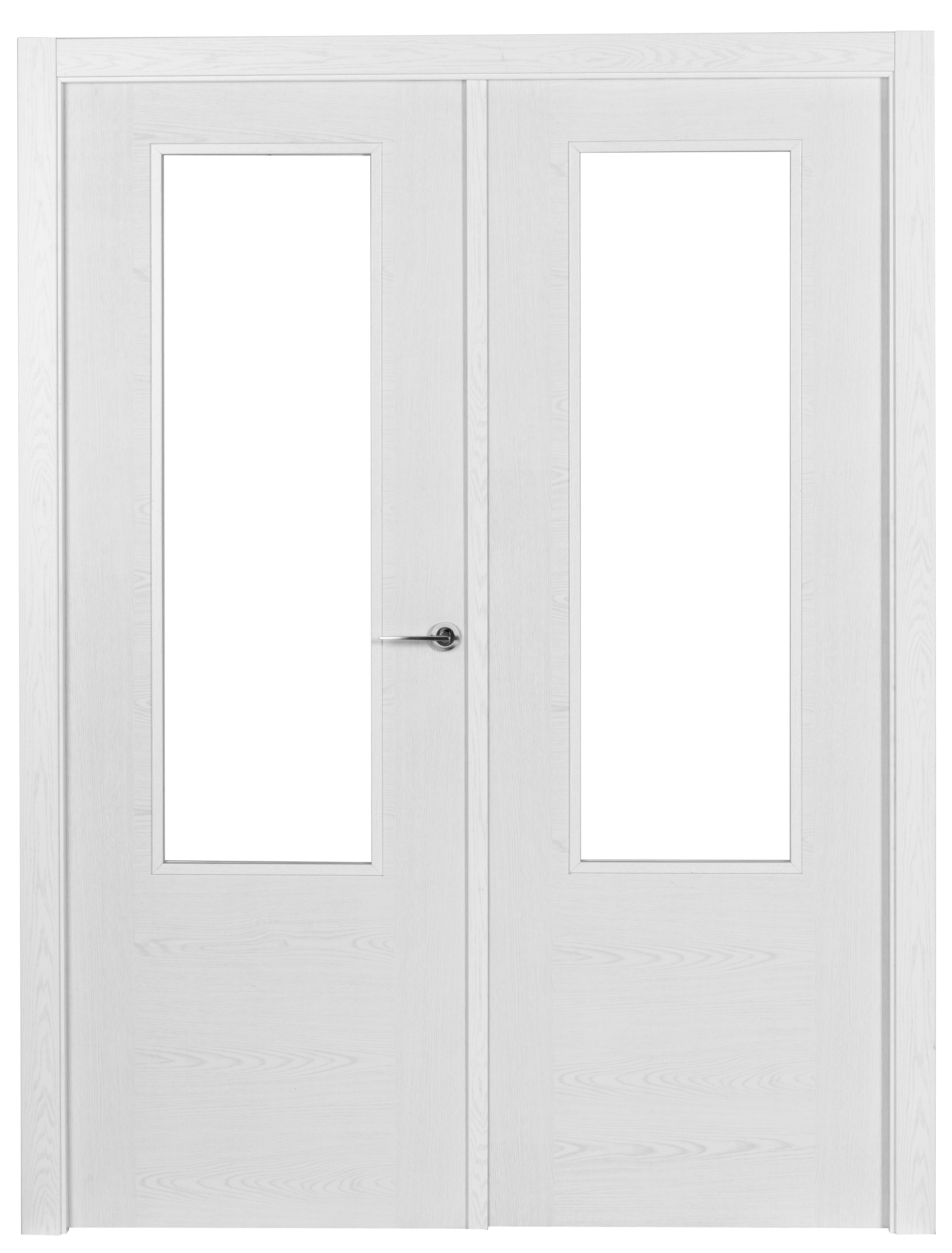 Puerta abatible canarias roble basic blanco izquierda con cristal 125cm (62+62)