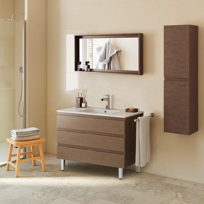 famoso Pulido Fiordo Mueble de baño con lavabo Modul marrón chocolate 100x48 cm | Leroy Merlin