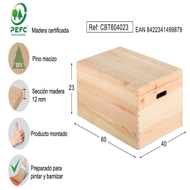 Caja pequeña de madera alta con tapa y cierre 12x12x4 cm
