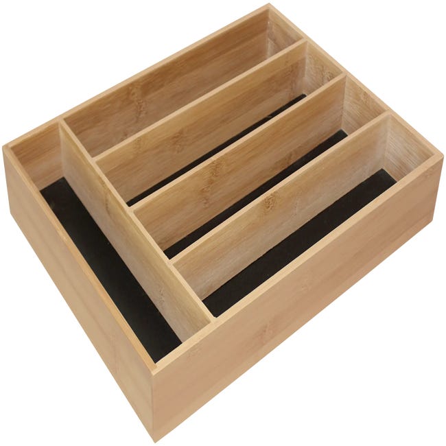 Cubertero de bambú con 6-8 compartimentos, portautensilios para el cajón.  Gran organizador de cintura extensible. JAMW Sencillez
