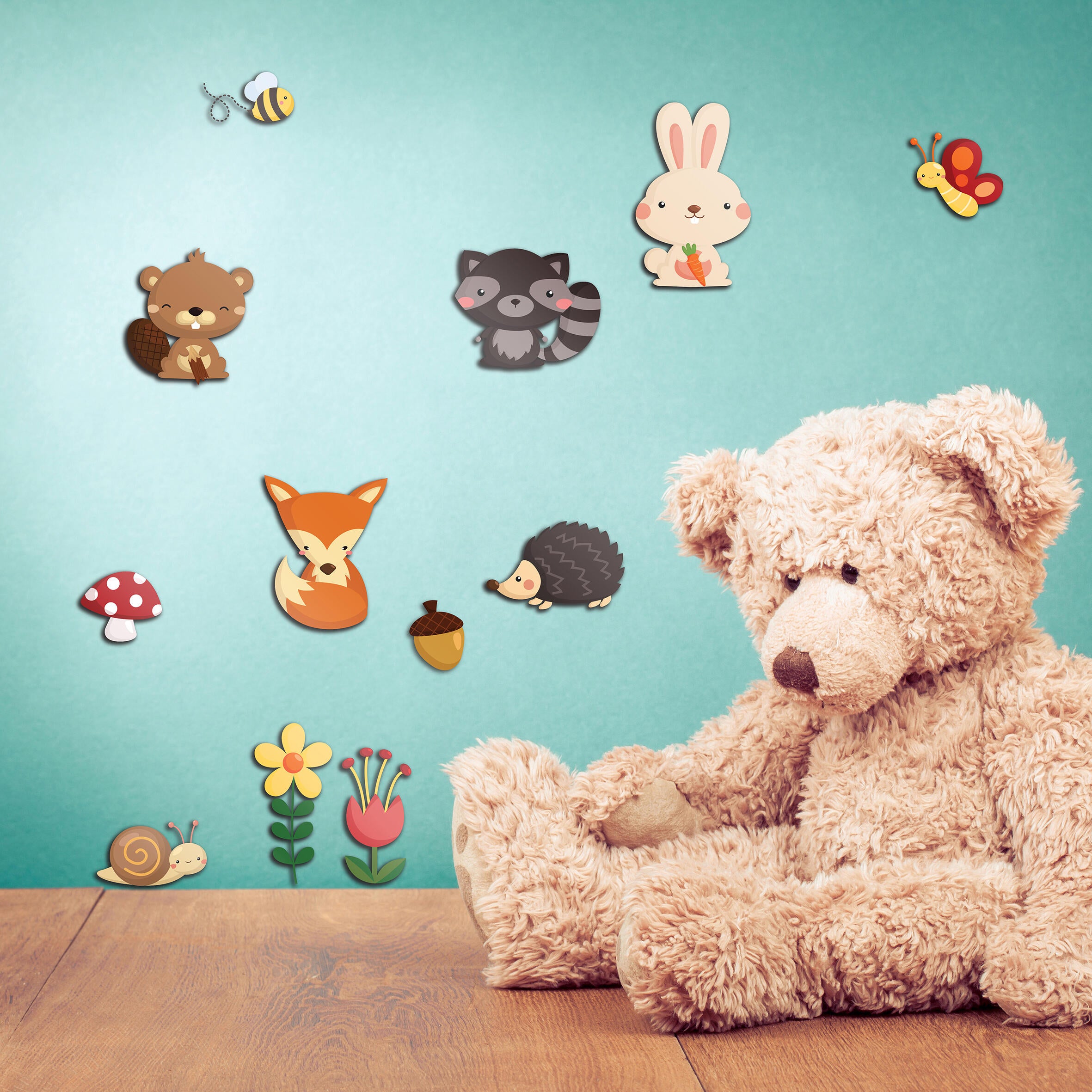 Stickers infantil 3D Animales bosque 30x30 cm