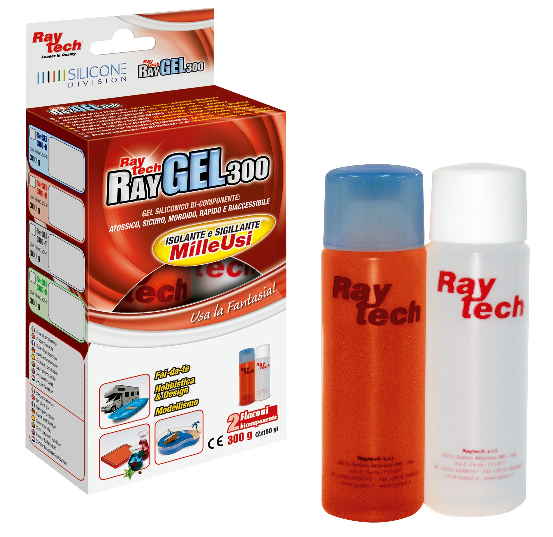 Gel aislante RAYTECH bicomponente rojo de 300 ml