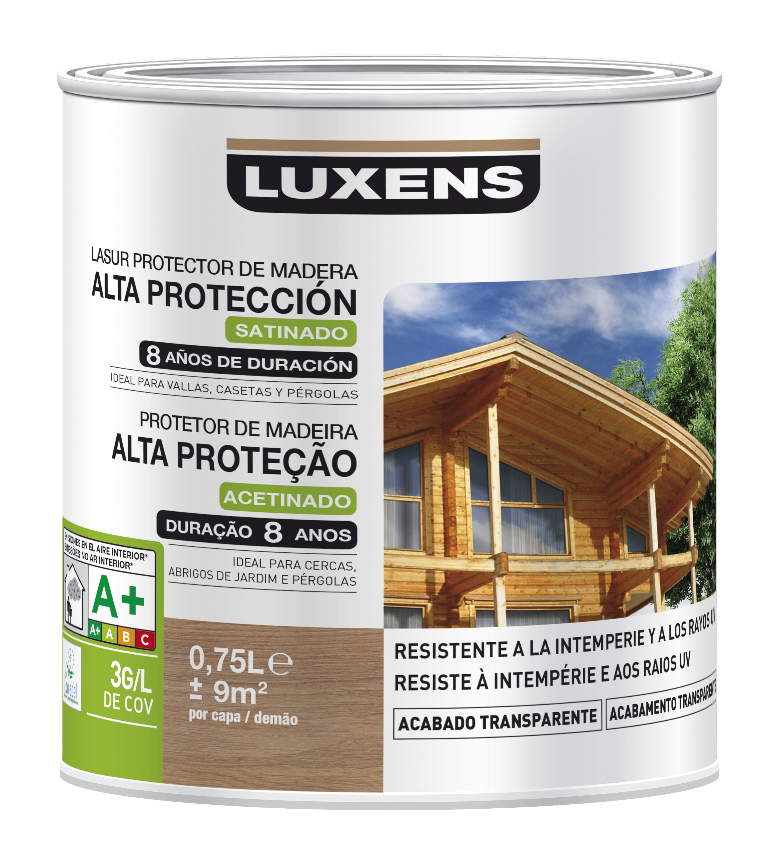 Protector madera exterior larga duración LUXENS satinado 750 ml castaño