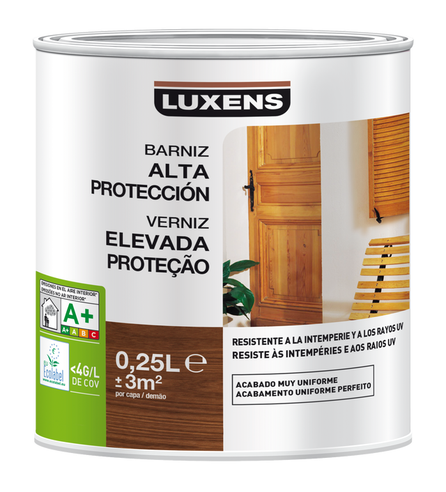 V33 Barniz para madera exterior Climas Extremos (Roble claro, Brillante,  2,5 l)