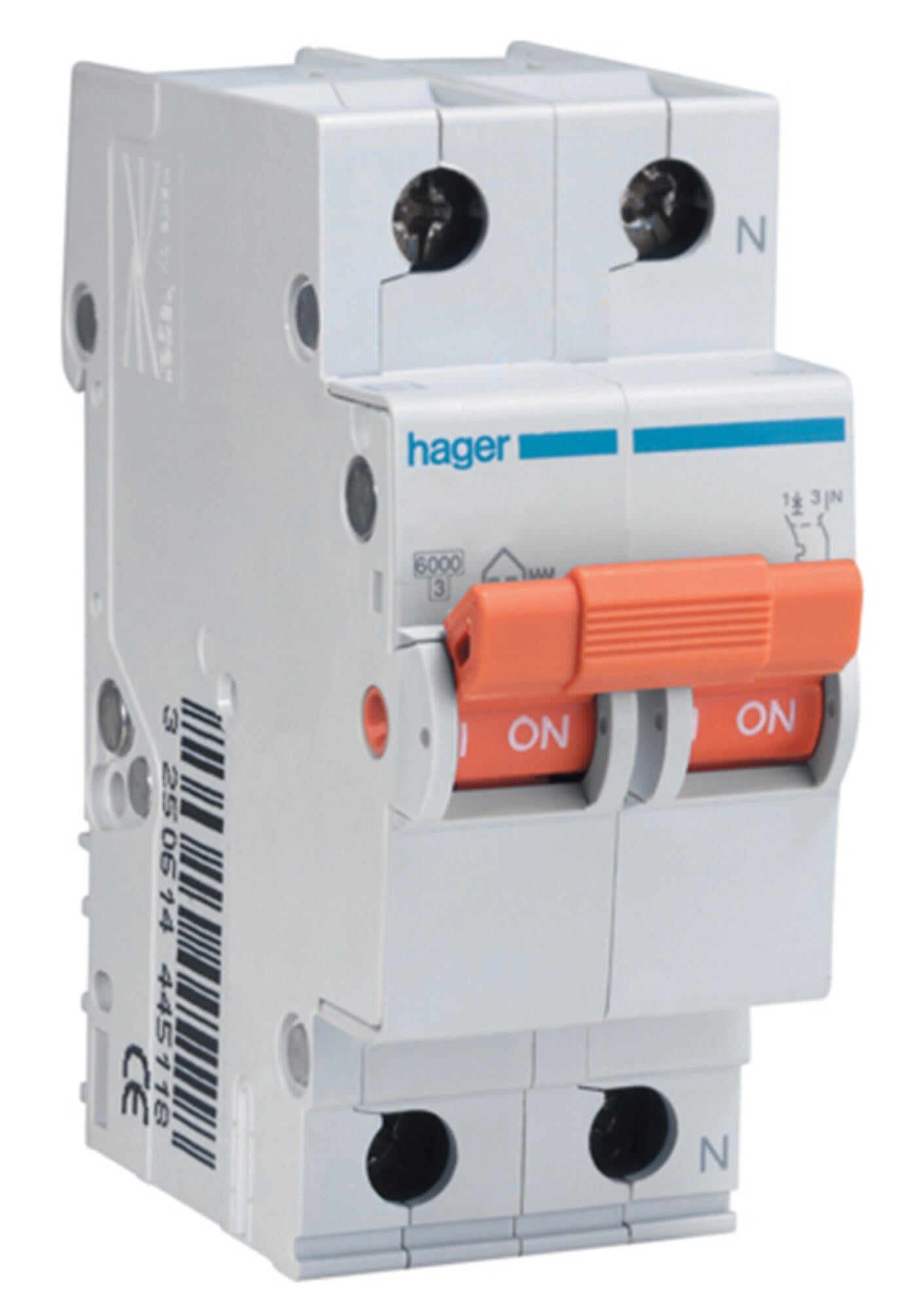Interruptor magnetotérmico unipolar + neutro hager de 25a con 2 módulos