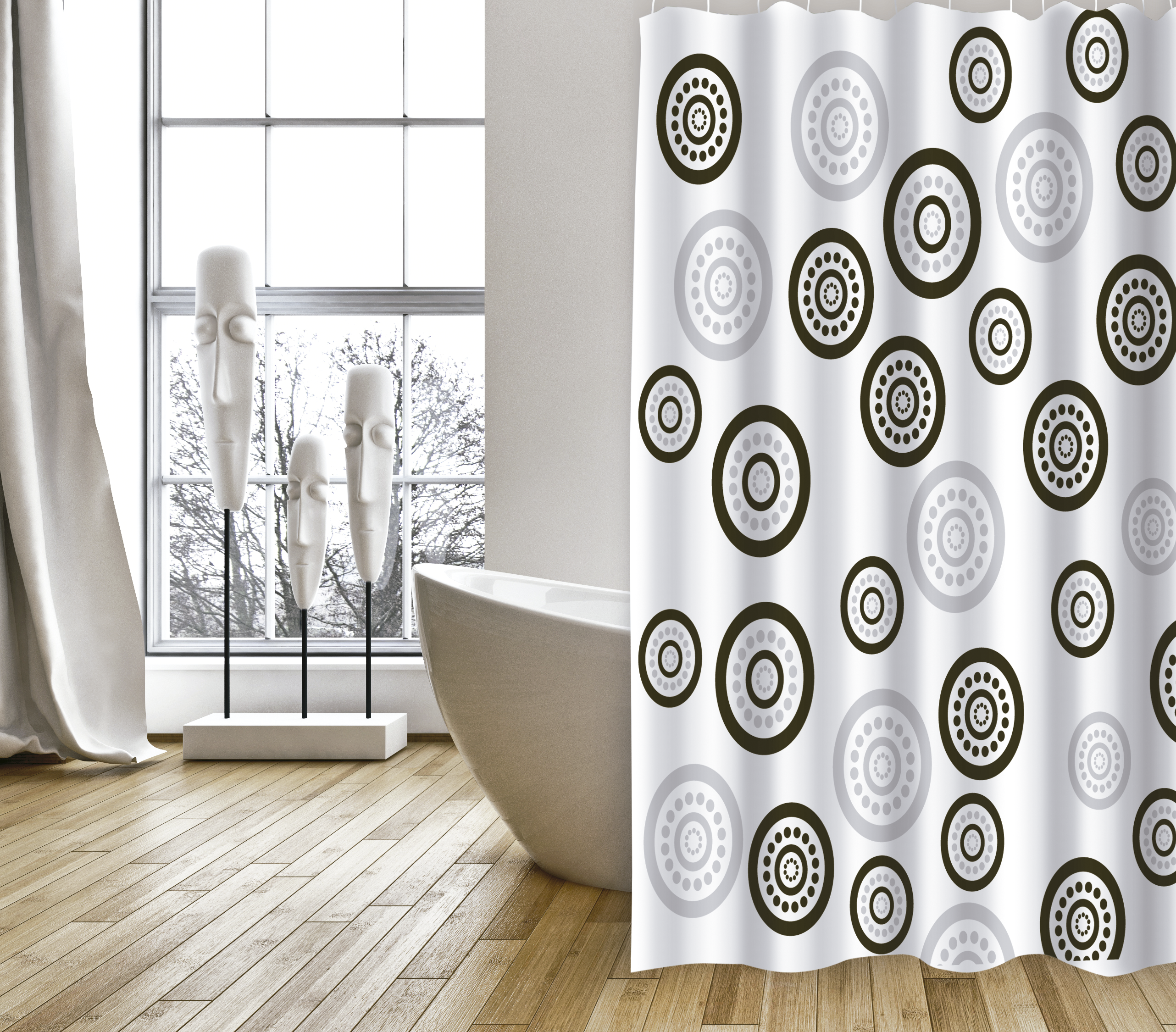 Cortina baño circulos blanco poliéster 180x200 cm