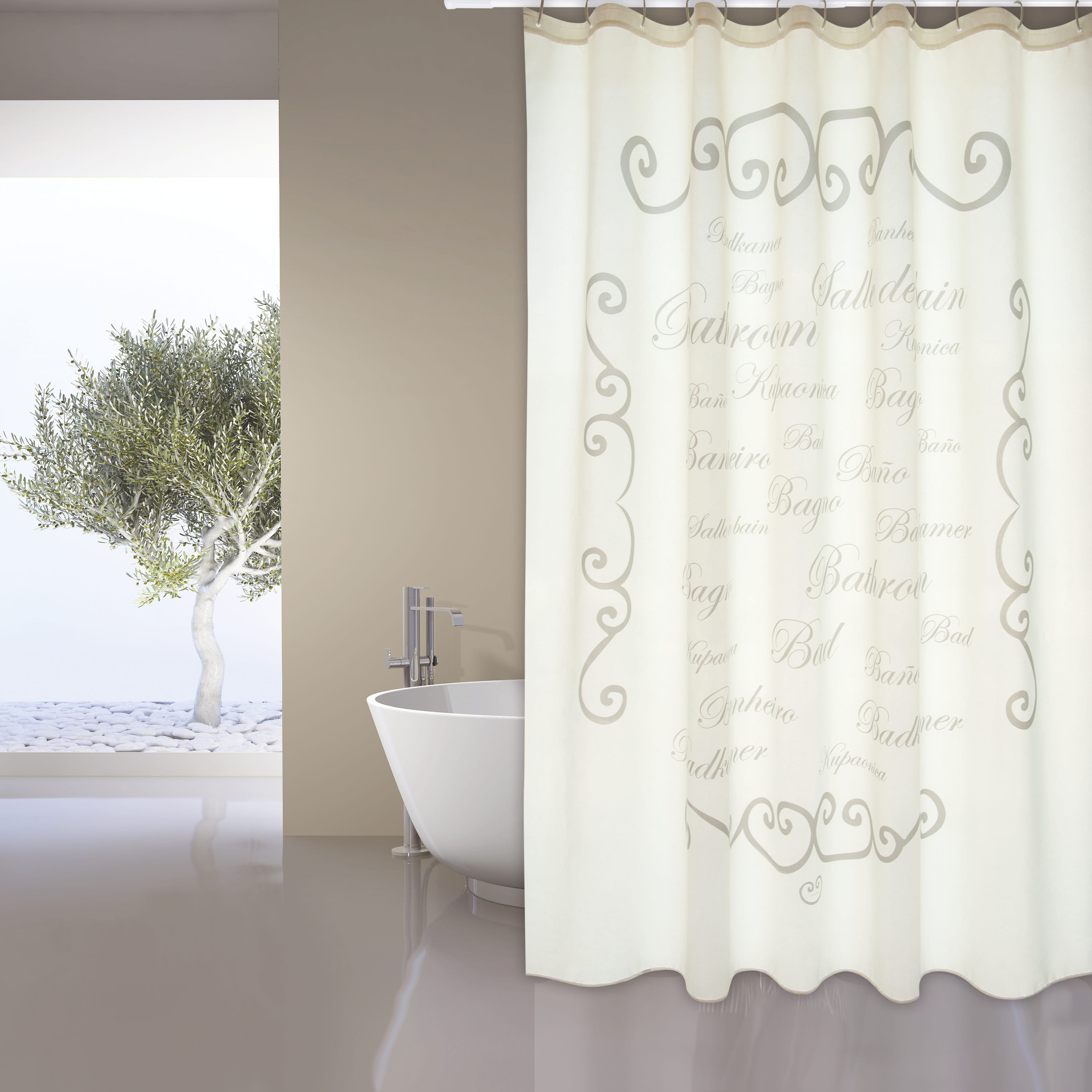 Cortina de ducha beige Cortina de baño blanca beige Decoración de baño  moderna -  España
