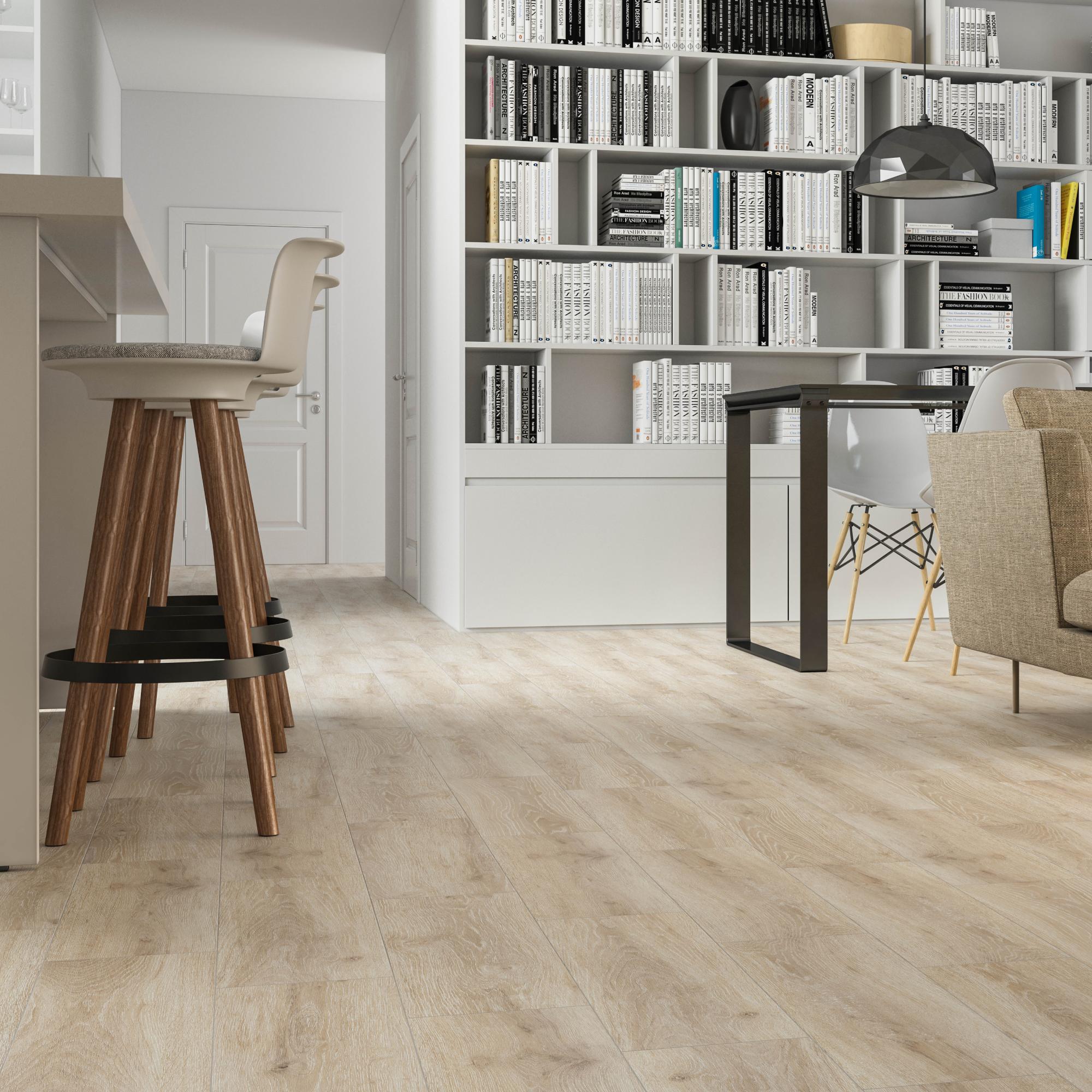 Suelo efecto madera marfil Rainforest 20x60 cm | Leroy Merlin