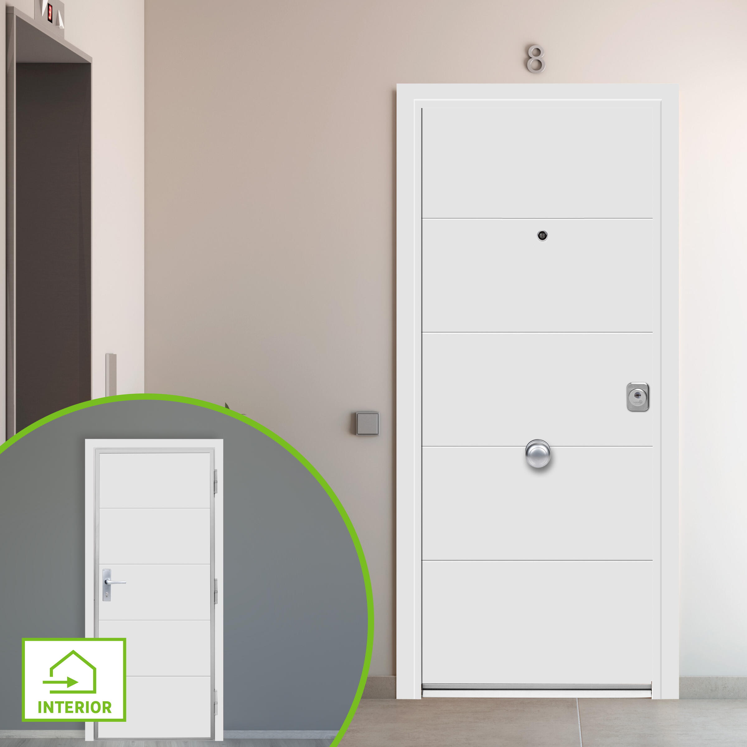 Puerta de entrada acorazada 300 izquierda blanco/blanco de 90.3x208 cm