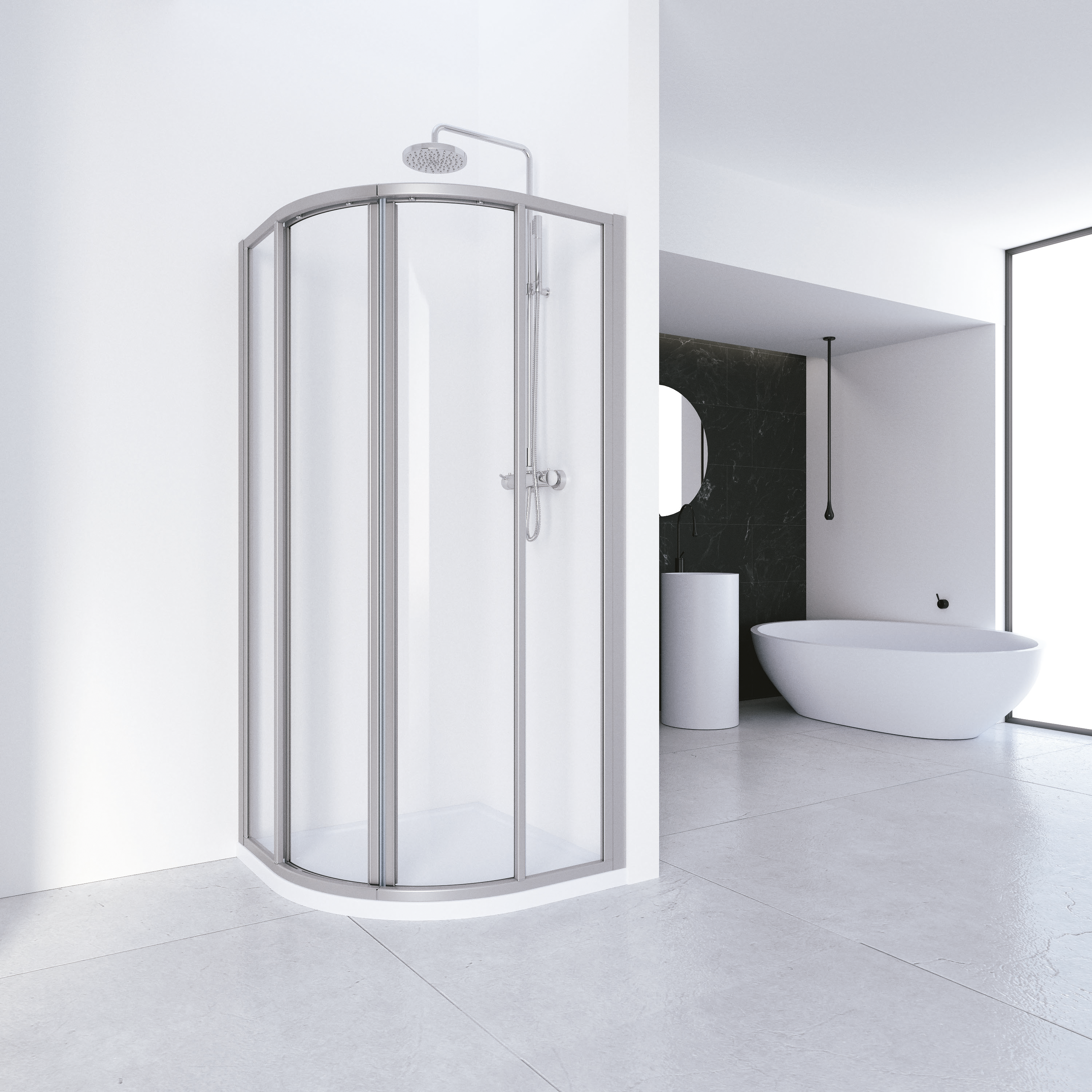 Mampara curva corredera decco transparente perfil cromado 90x90 cm