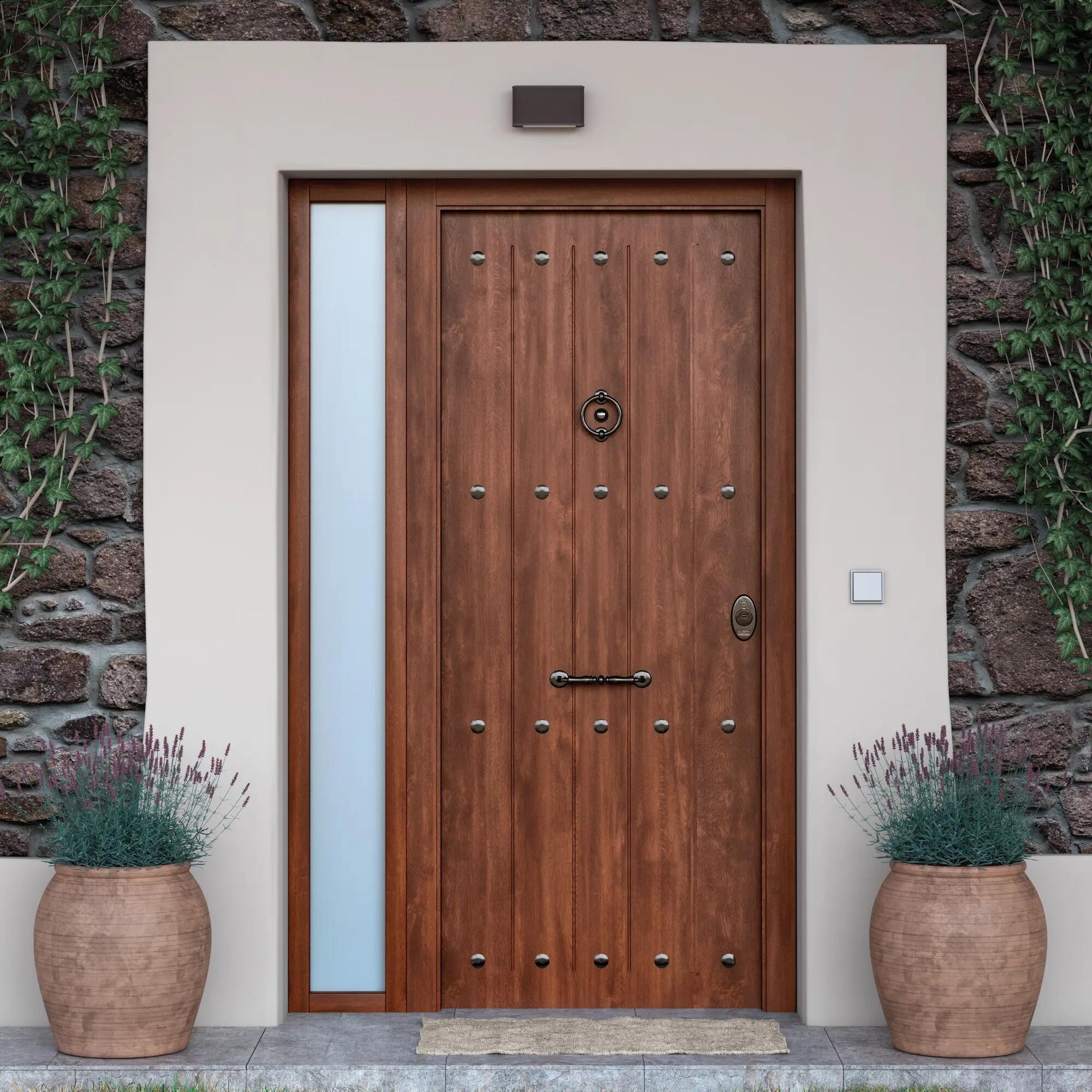 Puerta de entrada acorazada rústica nogal izquierda de 89x206 cm