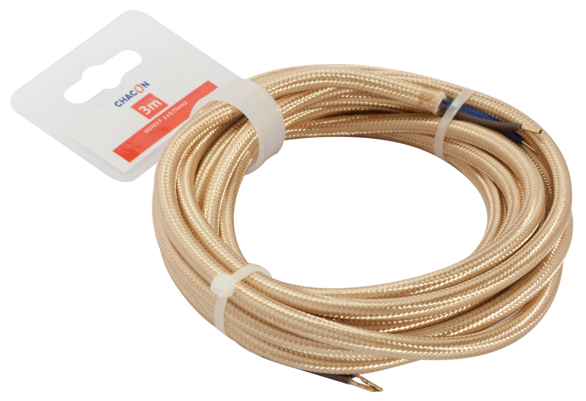 Cable textil chacon h03vv-f 2x0,75 mm² oro de 3 m