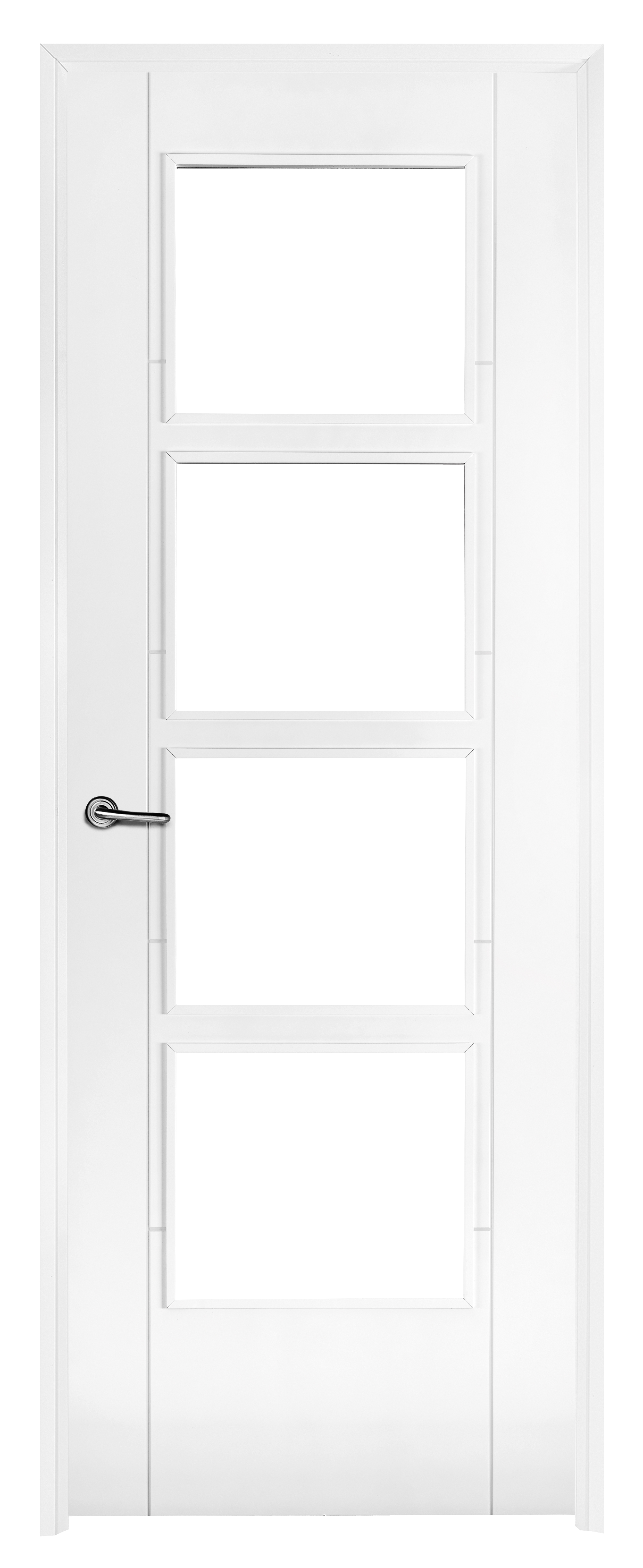 Puerta noruega blanco apertura izquierda con cristal 62.5cm