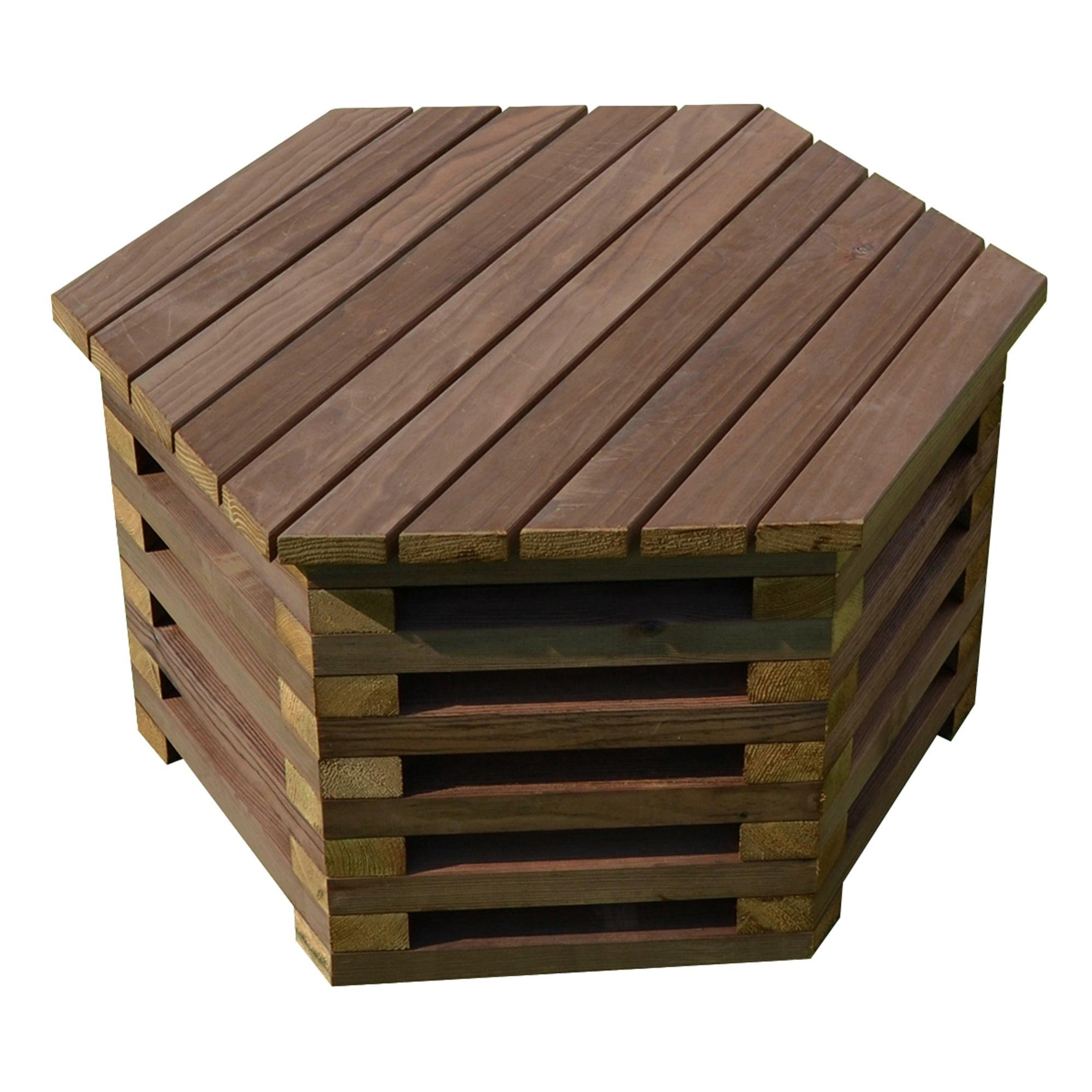 Mesa auxiliar de jardín hexagonal de madera relax marrón de 60x38x64 cm