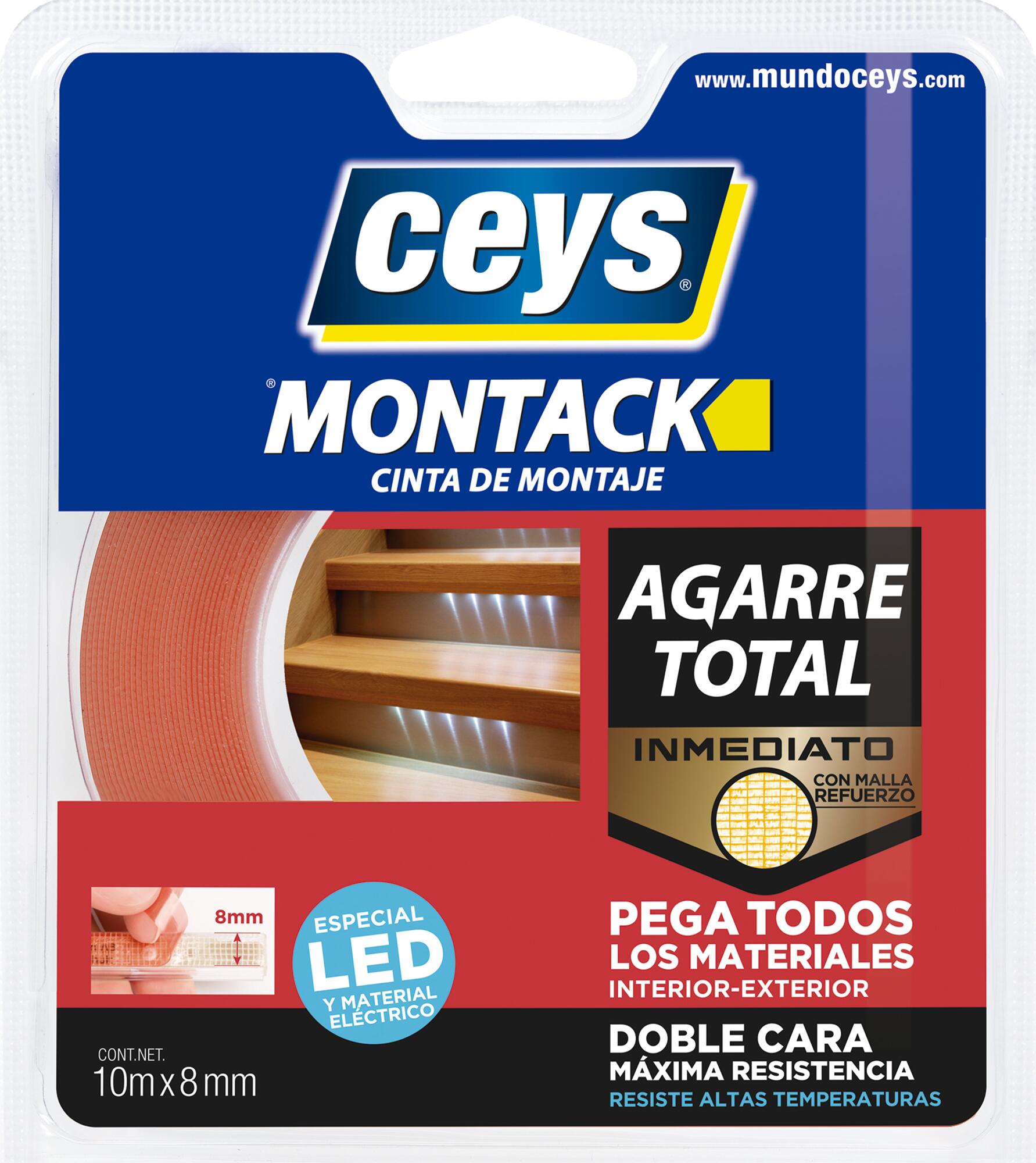 Cinta adhesiva doble cara montack para tiras led y material eléctrico 8mm x 10m