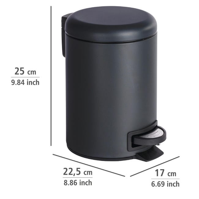  Papelera de baño papelera de pedal con cubeta interior – 3  litros – Acabado en Negro : Industrial y Científico