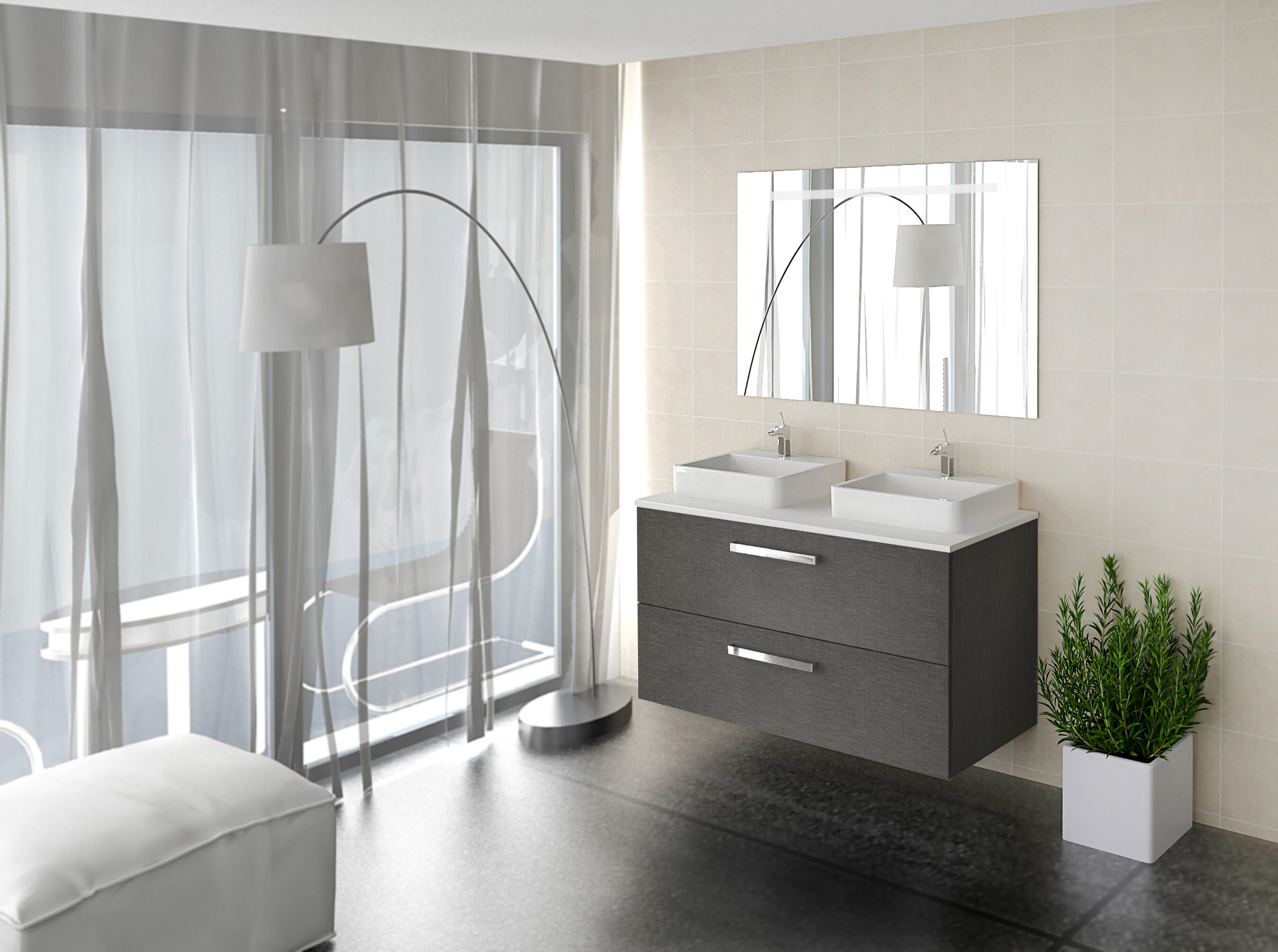 Mueble de baño con espejo y lavabo.tbilisi gris 120x45 cm