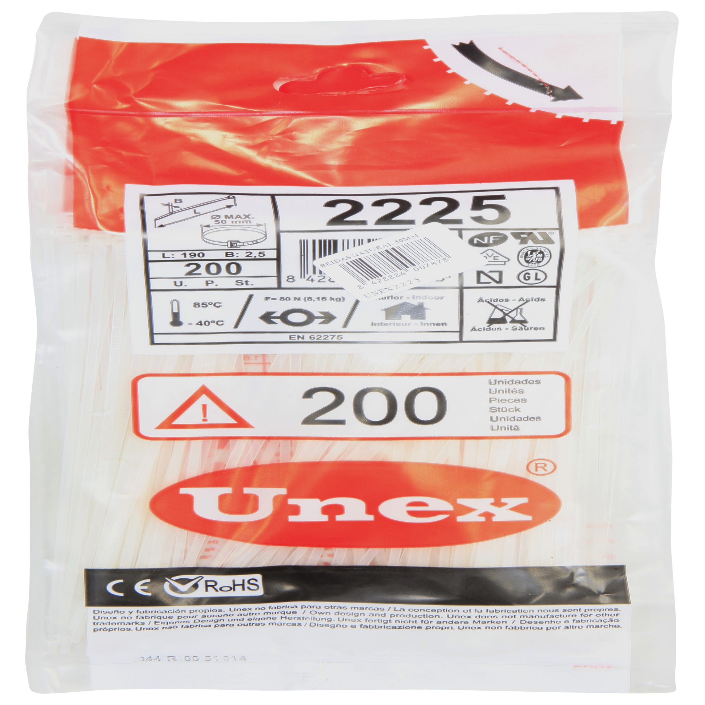 Bridas UNEX Blancas 2,5x101 (2221) y 2,5x190 (2225) - Ilumitec